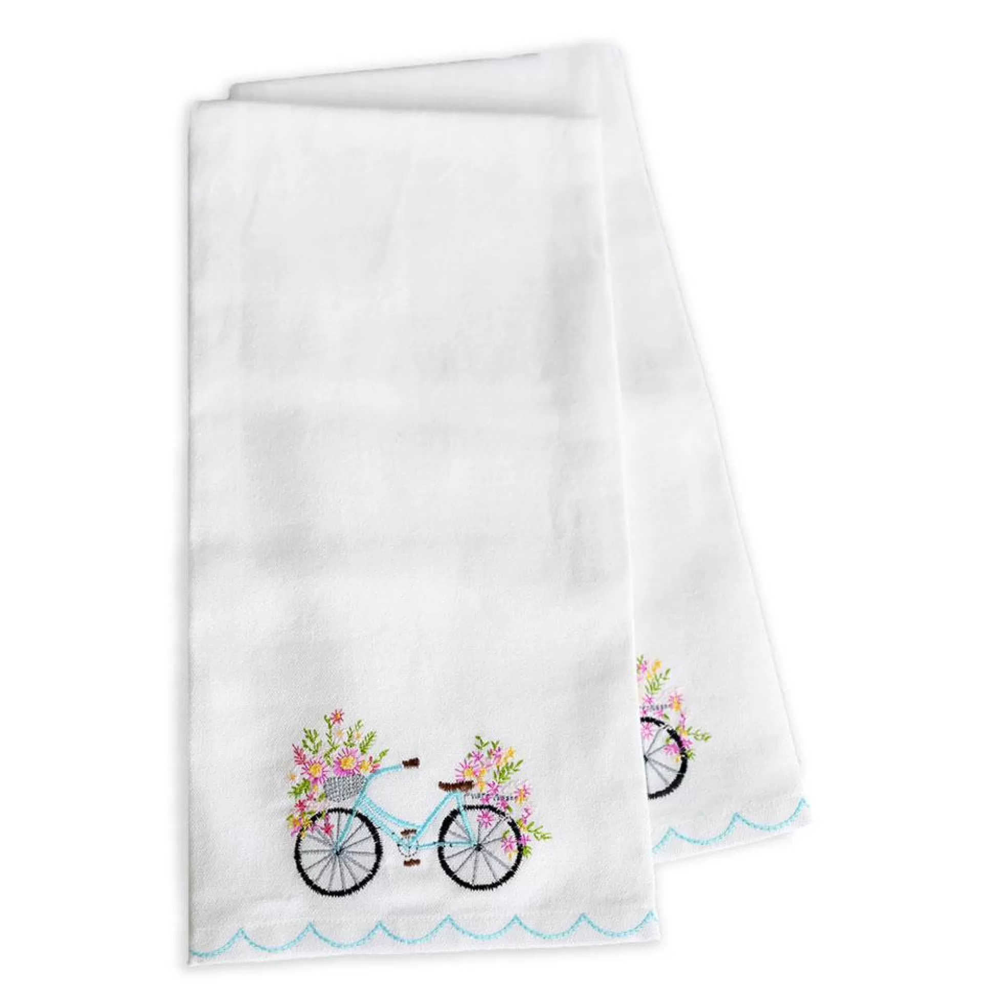 Pomegranate Inc. Embroidered Hand Towels*Blossom Bike Tea Towel (Set Of 2)