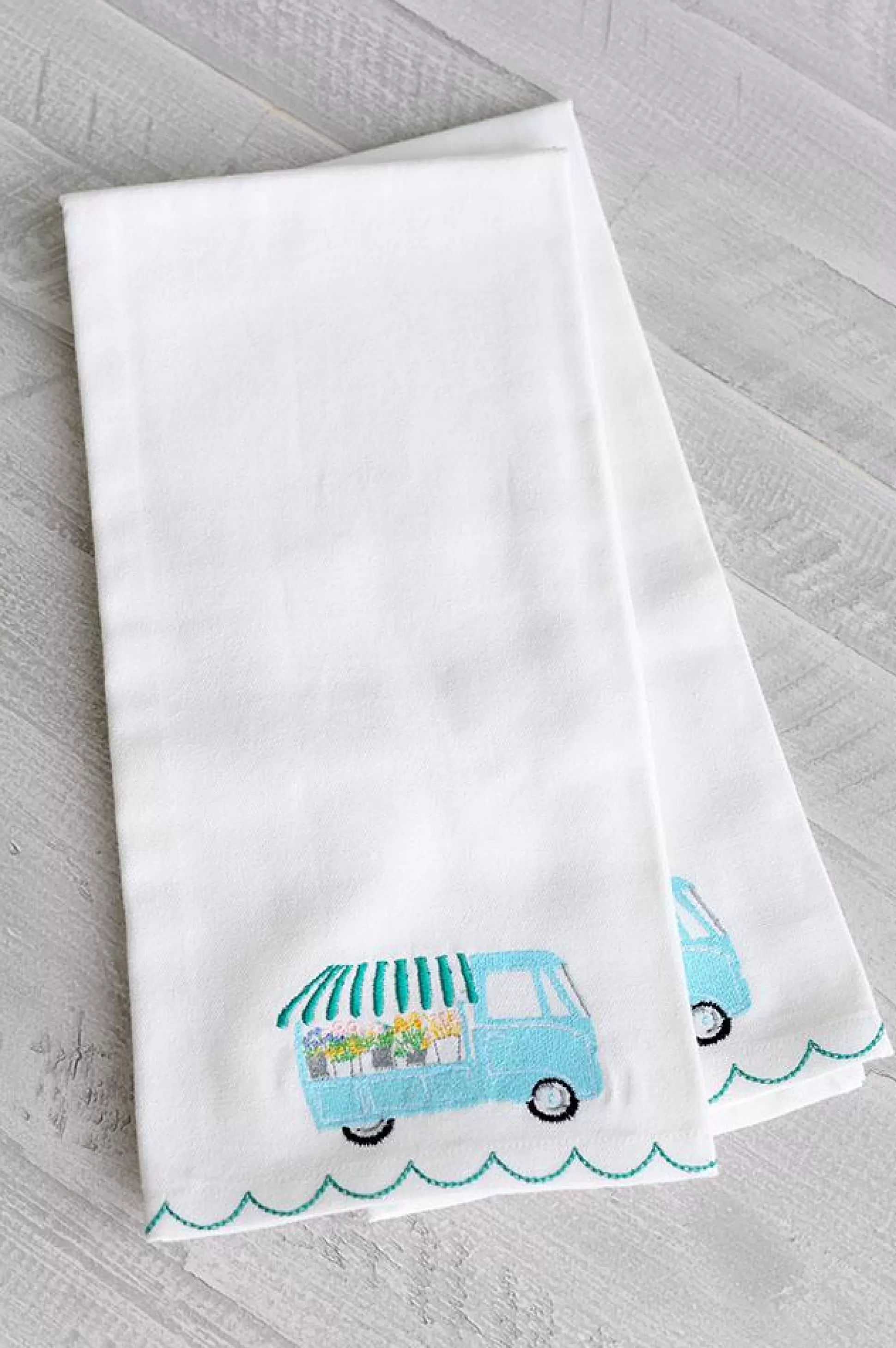 Pomegranate Inc. Embroidered Hand Towels*Blossom Cart Tea Towel (Set Of 2)