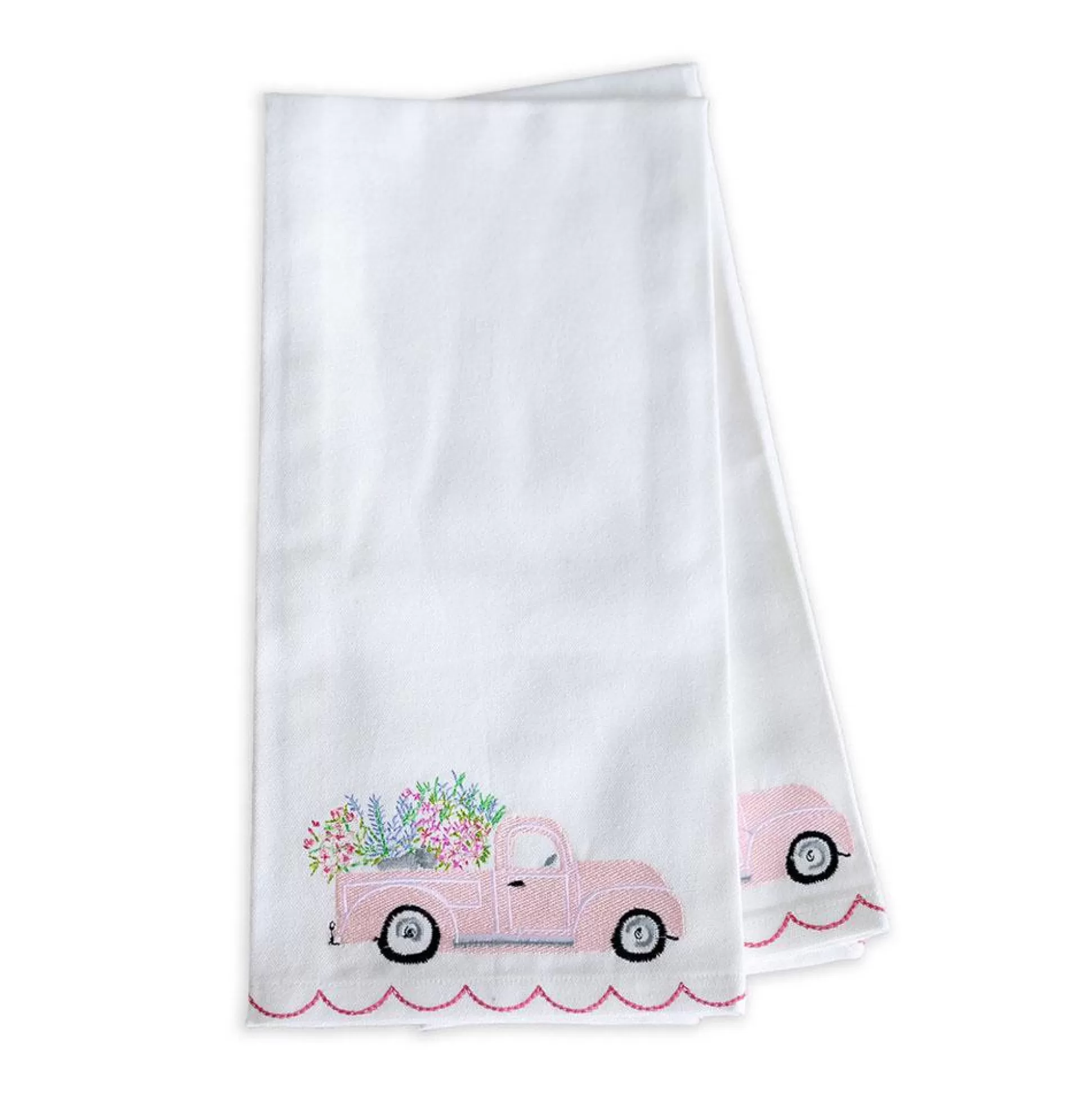 Pomegranate Inc. Embroidered Hand Towels*Blossom Truck Tea Towel (Set Of 2)