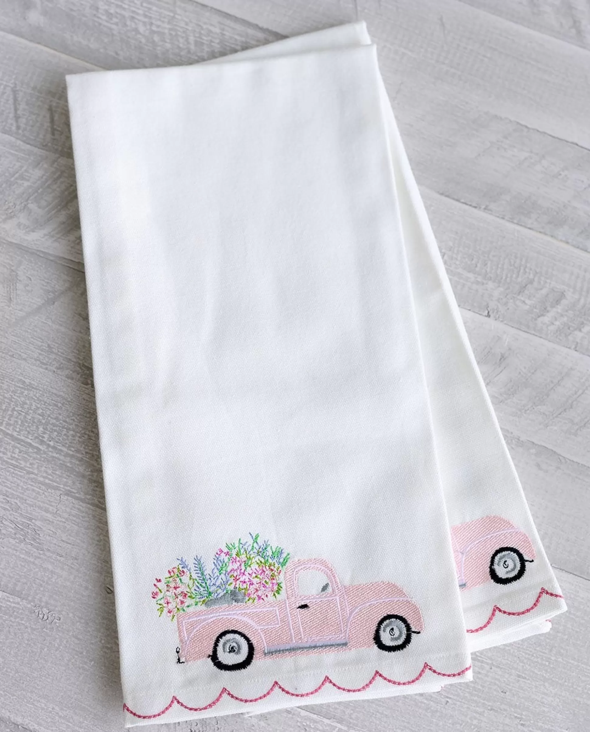 Pomegranate Inc. Embroidered Hand Towels*Blossom Truck Tea Towel (Set Of 2)