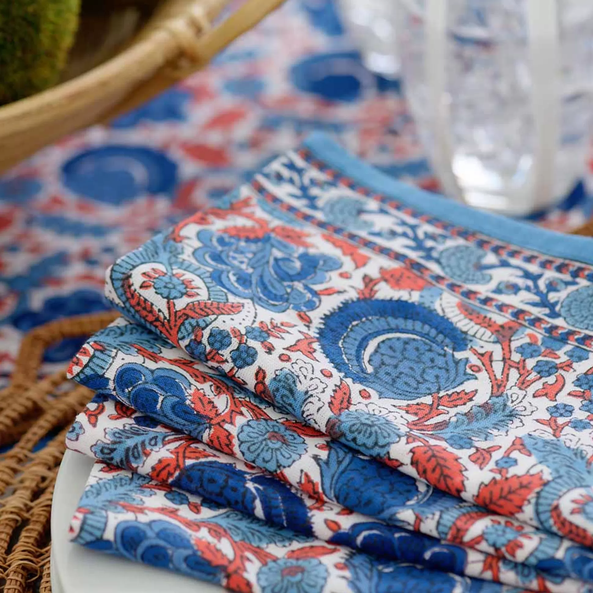 Pomegranate Inc. Napkins*Bohemian Floral Blues & Paprika Napkin | Set Of 4