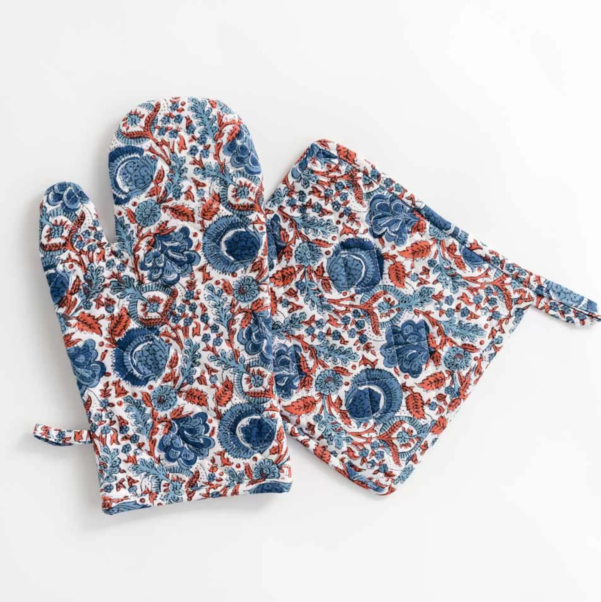 Pomegranate Inc. Oven Mitts*Bohemian Floral Blues & Paprika Oven Mitt Set