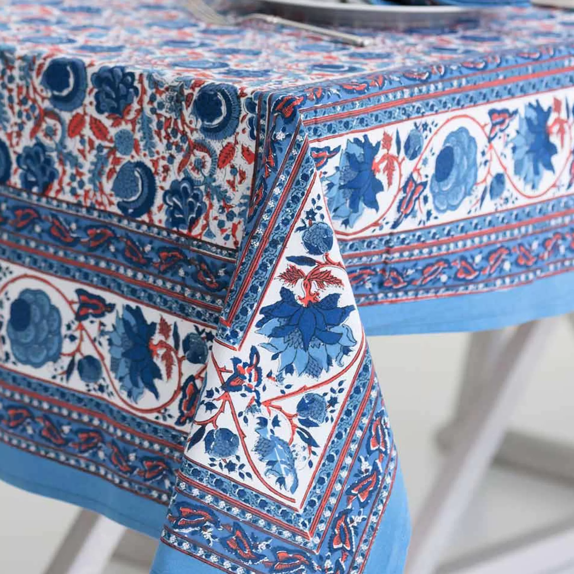 Pomegranate Inc. Tablecloths*Bohemian Floral Blues & Paprika Tablecloth