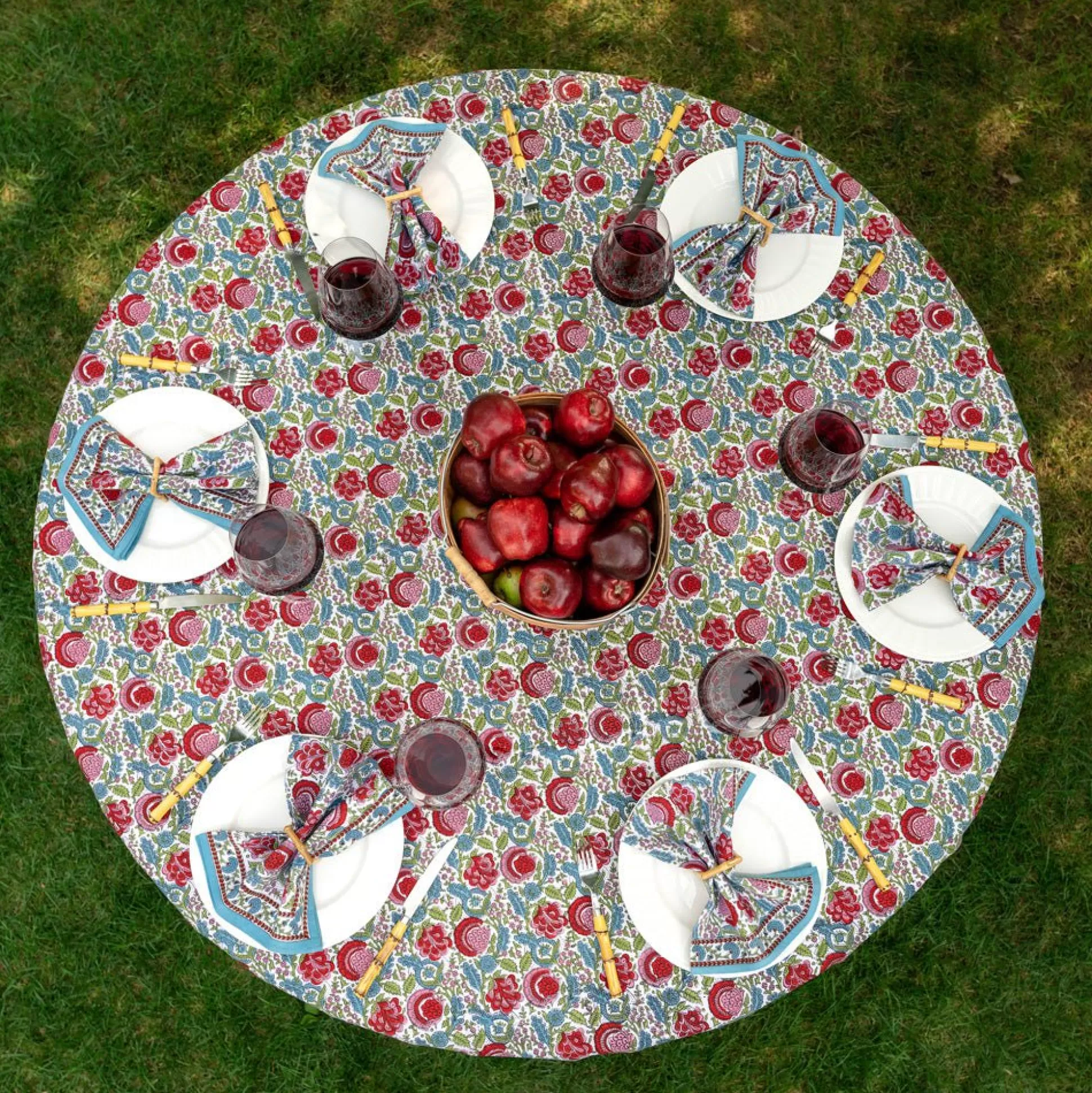 Pomegranate Inc. Tablecloths*Bohemian Floral Turquoise & Cranberry Tablecloth