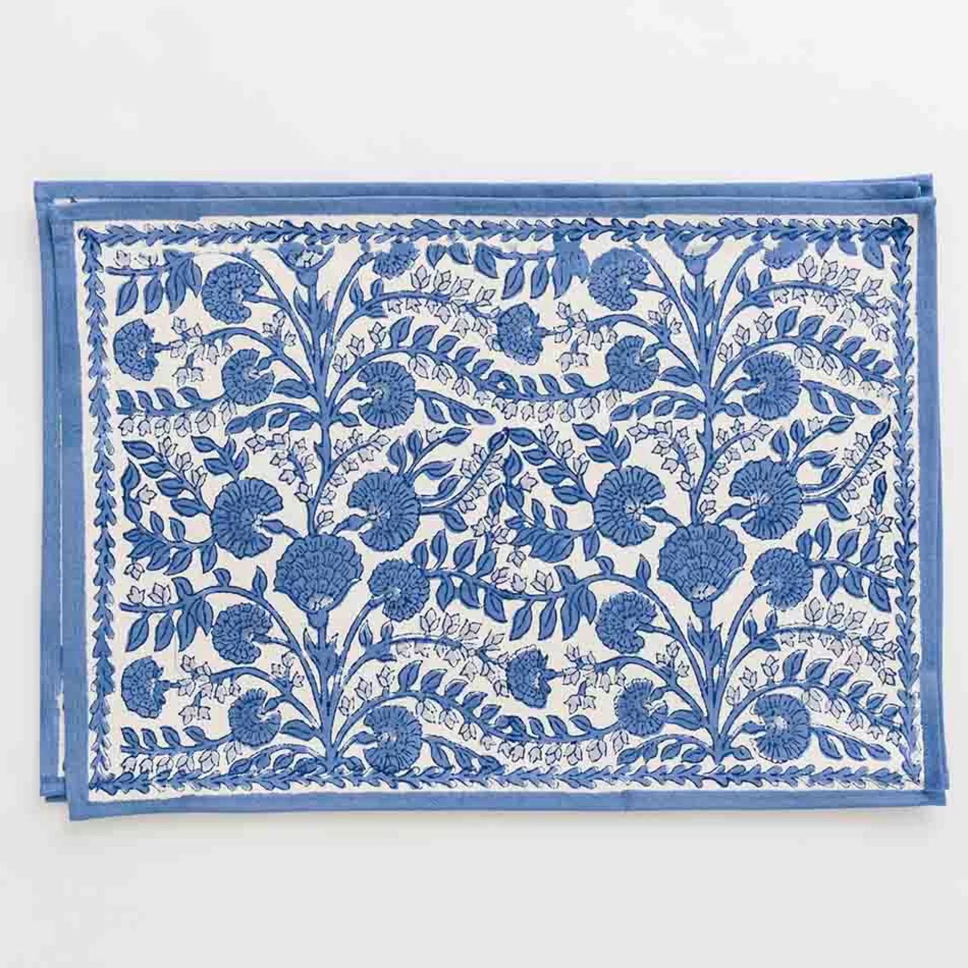 Pomegranate Inc. Hand Block Printed*Cactus Flower Blue Placemat | Set Of 4