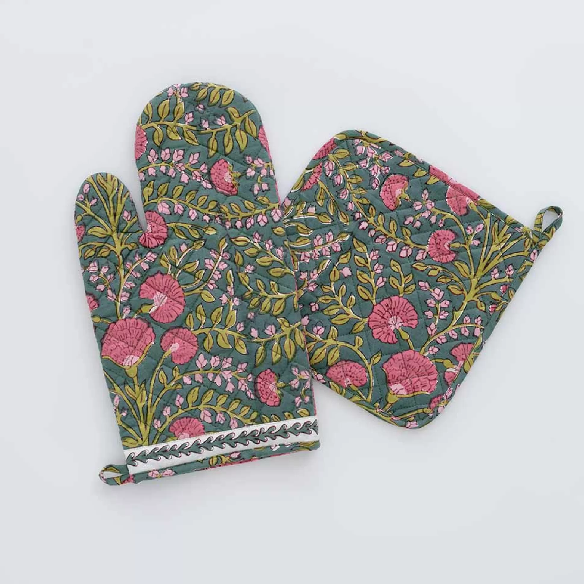 Pomegranate Inc. Oven Mitts*Cactus Flower Jade Oven Mitt Set