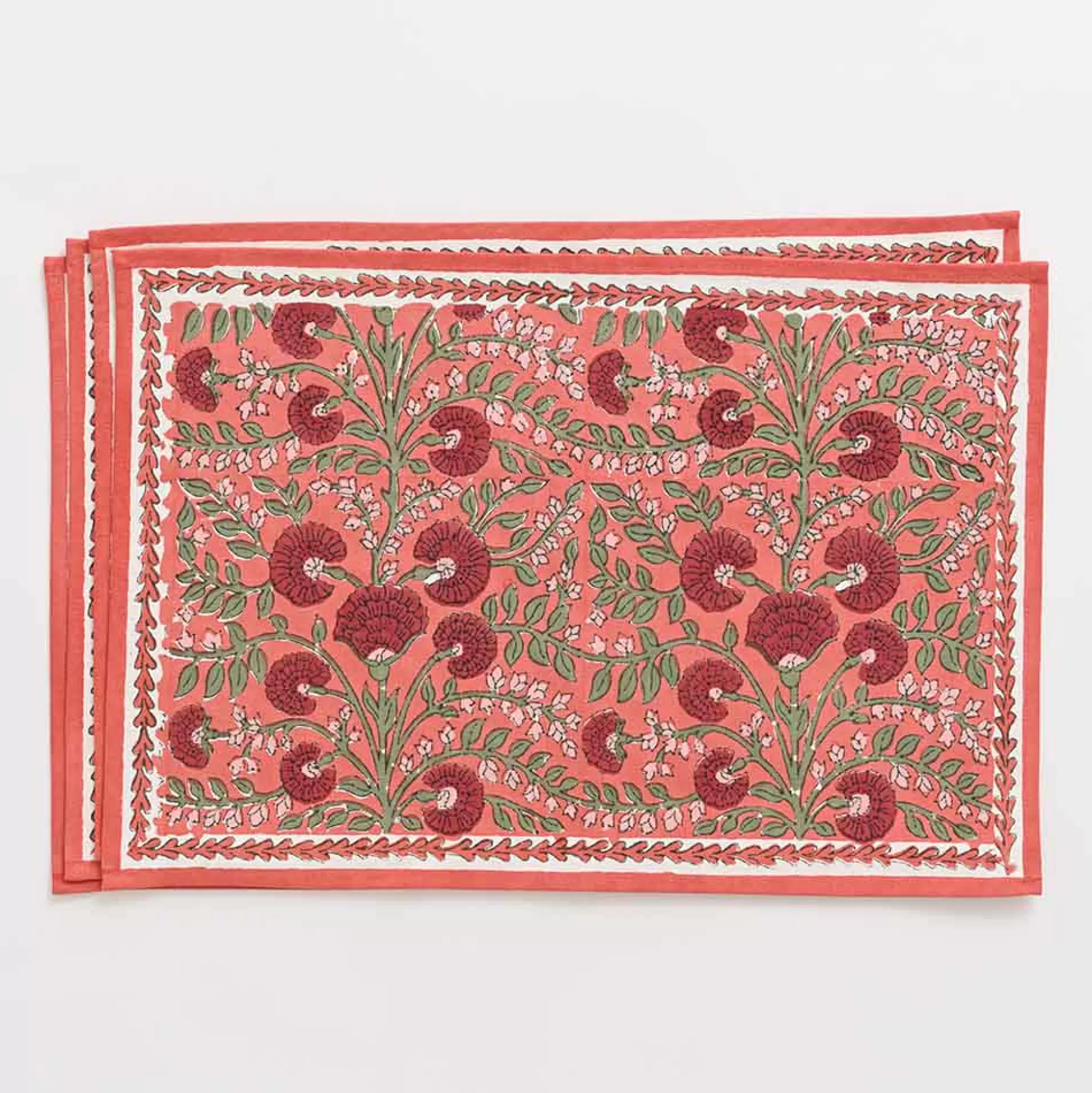 Pomegranate Inc. Hand Block Printed*Cactus Flower Red Placemat