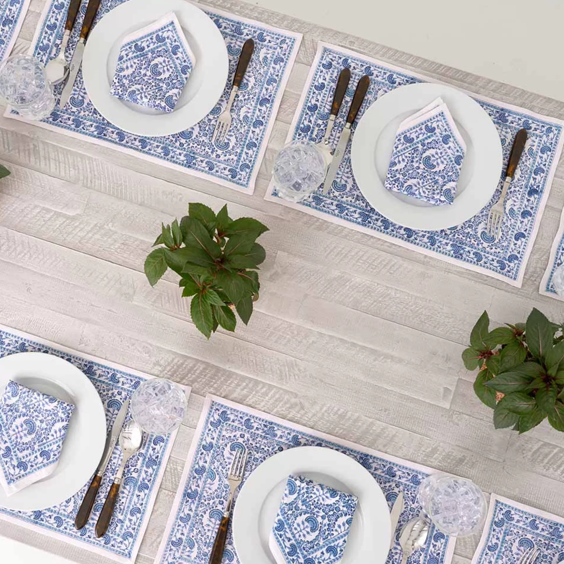 Pomegranate Inc. Hand Block Printed*Caroline Blue Placemat | Set Of 4