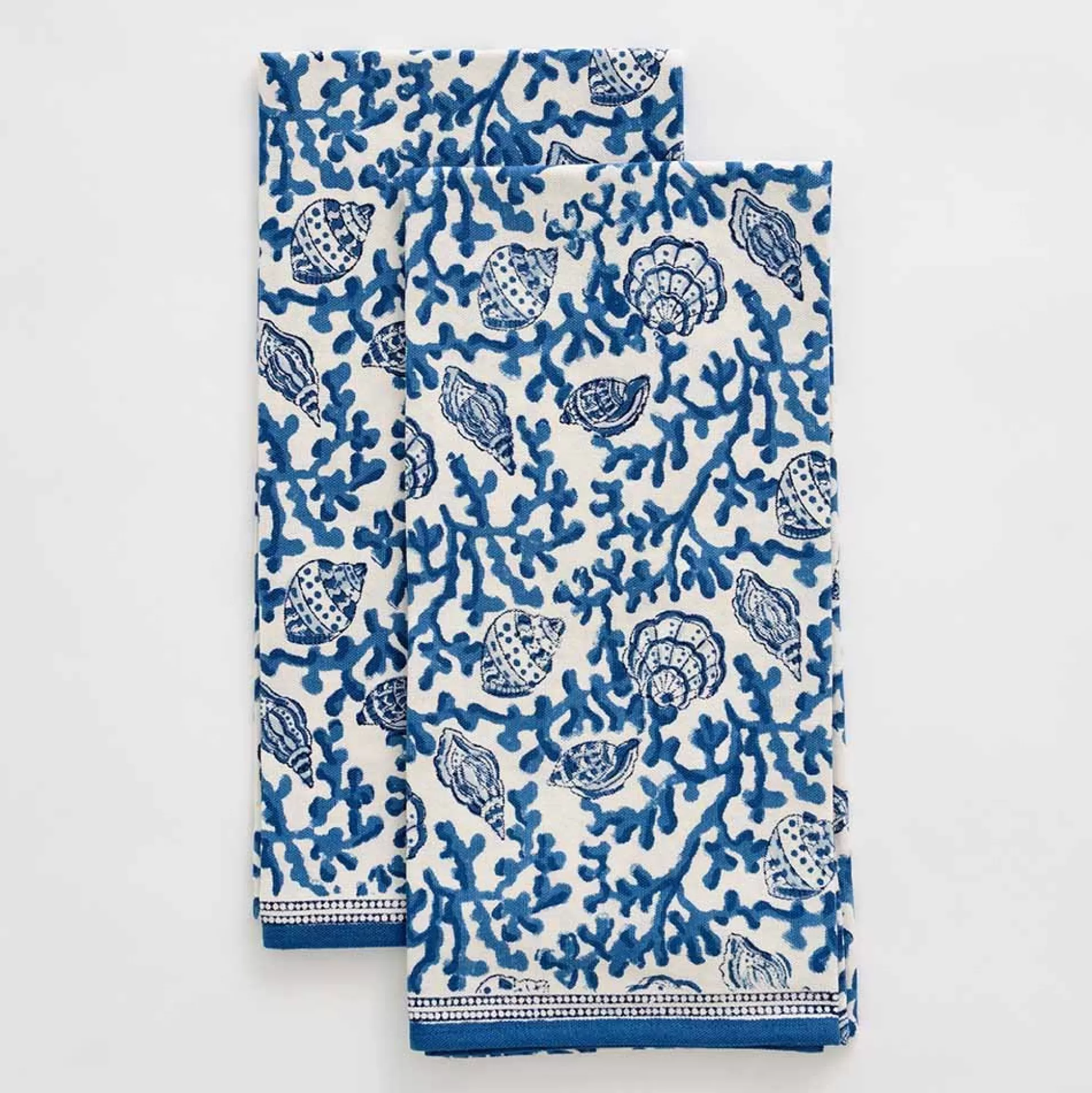 Pomegranate Inc. Tea Towels*Coral & Shell Blue Tea Towels