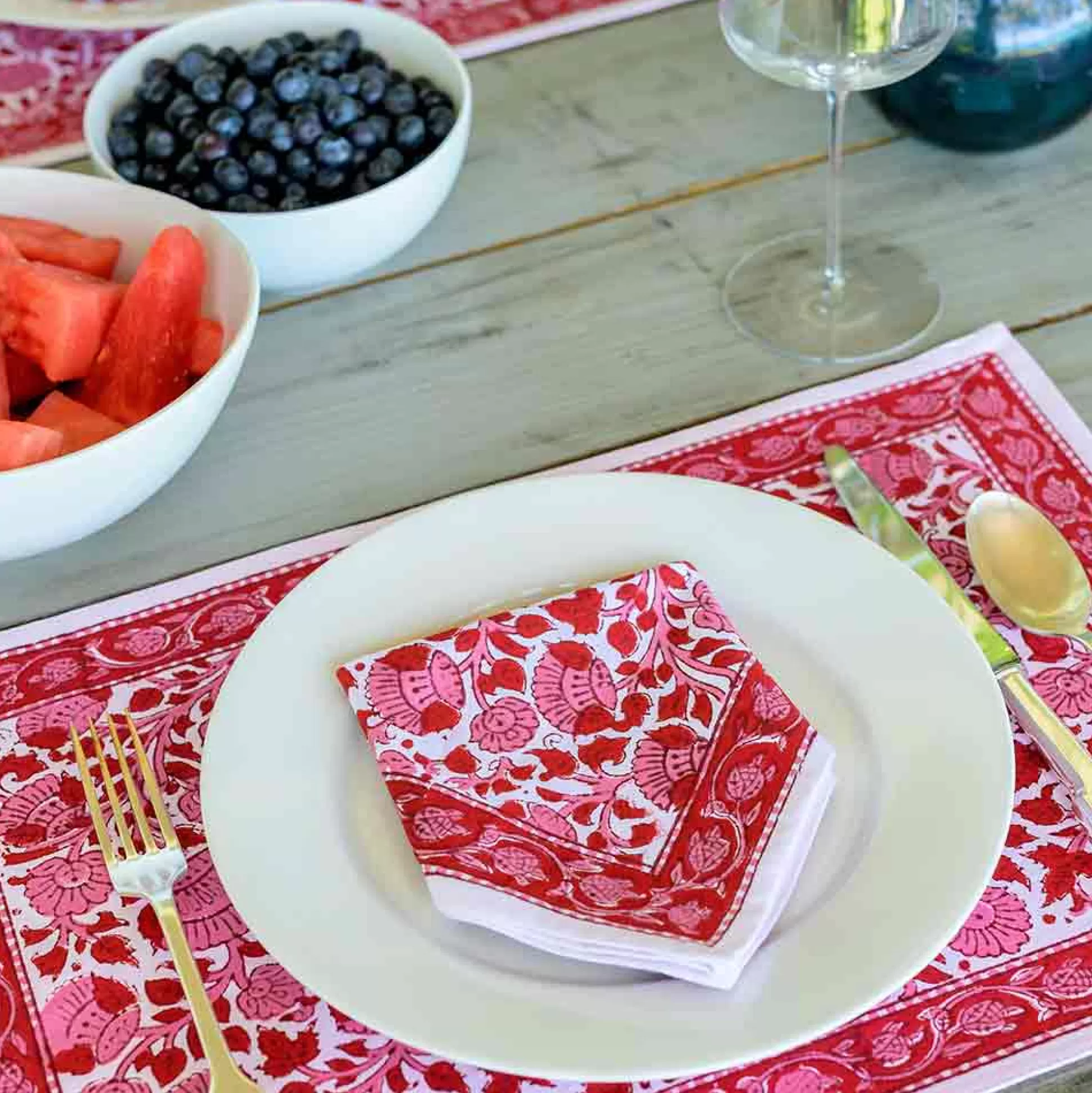 Pomegranate Inc. Hand Block Printed*Crimson Blossom Placemat | Set Of 4