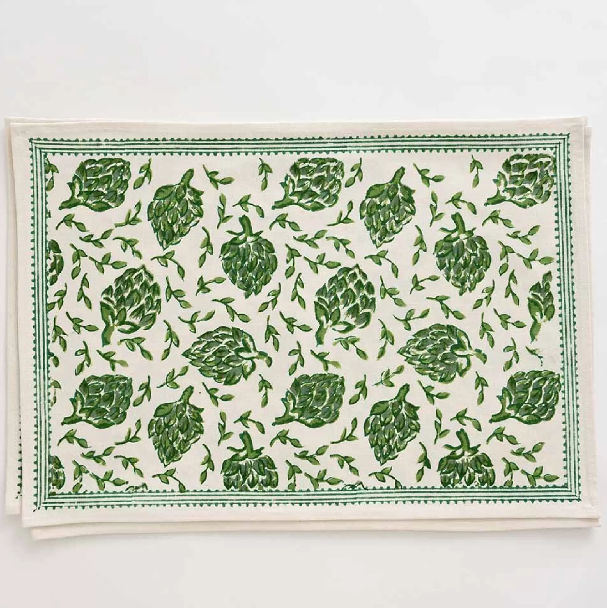 Pomegranate Inc. Hand Block Printed*Dancing Artichokes Green Placemat | Set Of 4