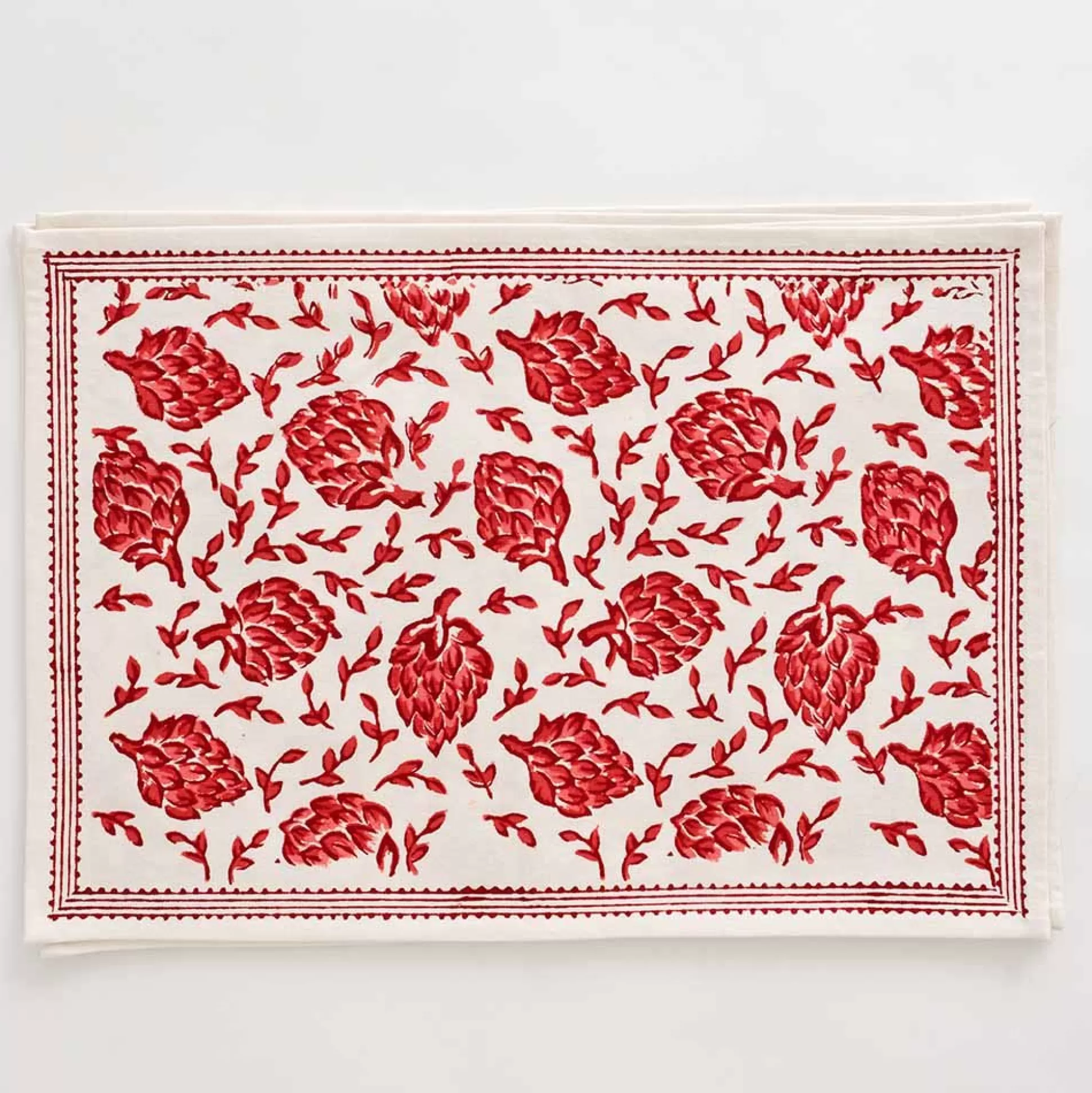 Pomegranate Inc. Hand Block Printed*Dancing Artichokes Red Placemat | Set Of 4