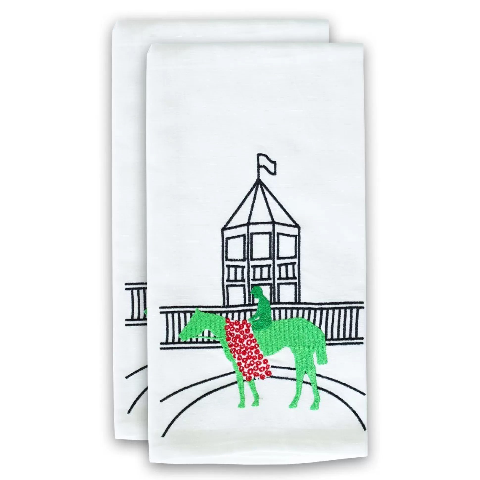 Pomegranate Inc. Embroidered Hand Towels*Derby Winner Tea Towel (Set Of 2)