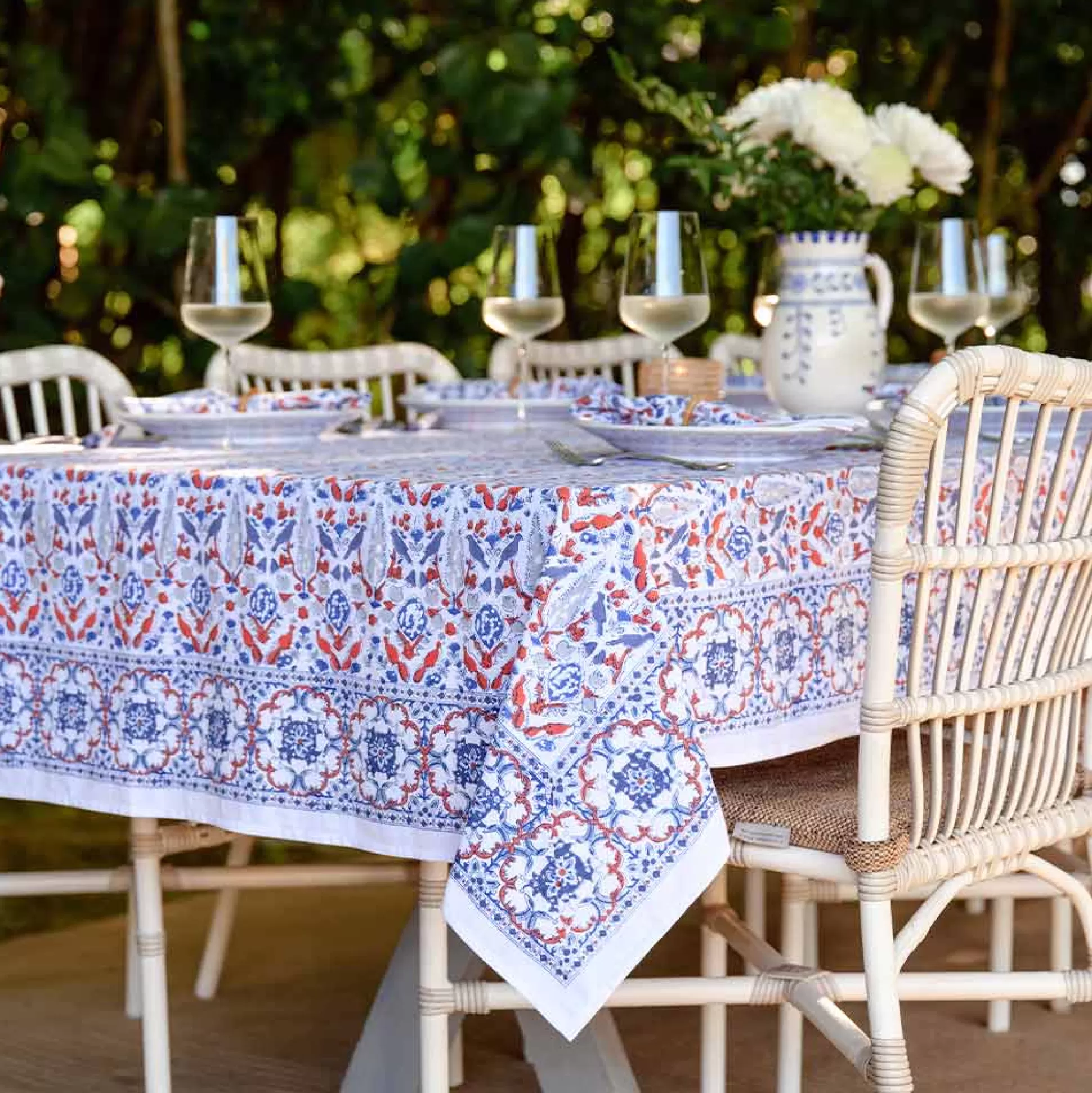 Pomegranate Inc. Hand Block Printed*Dove & Cypress Blue & Persimmon Placemat | Set Of 4