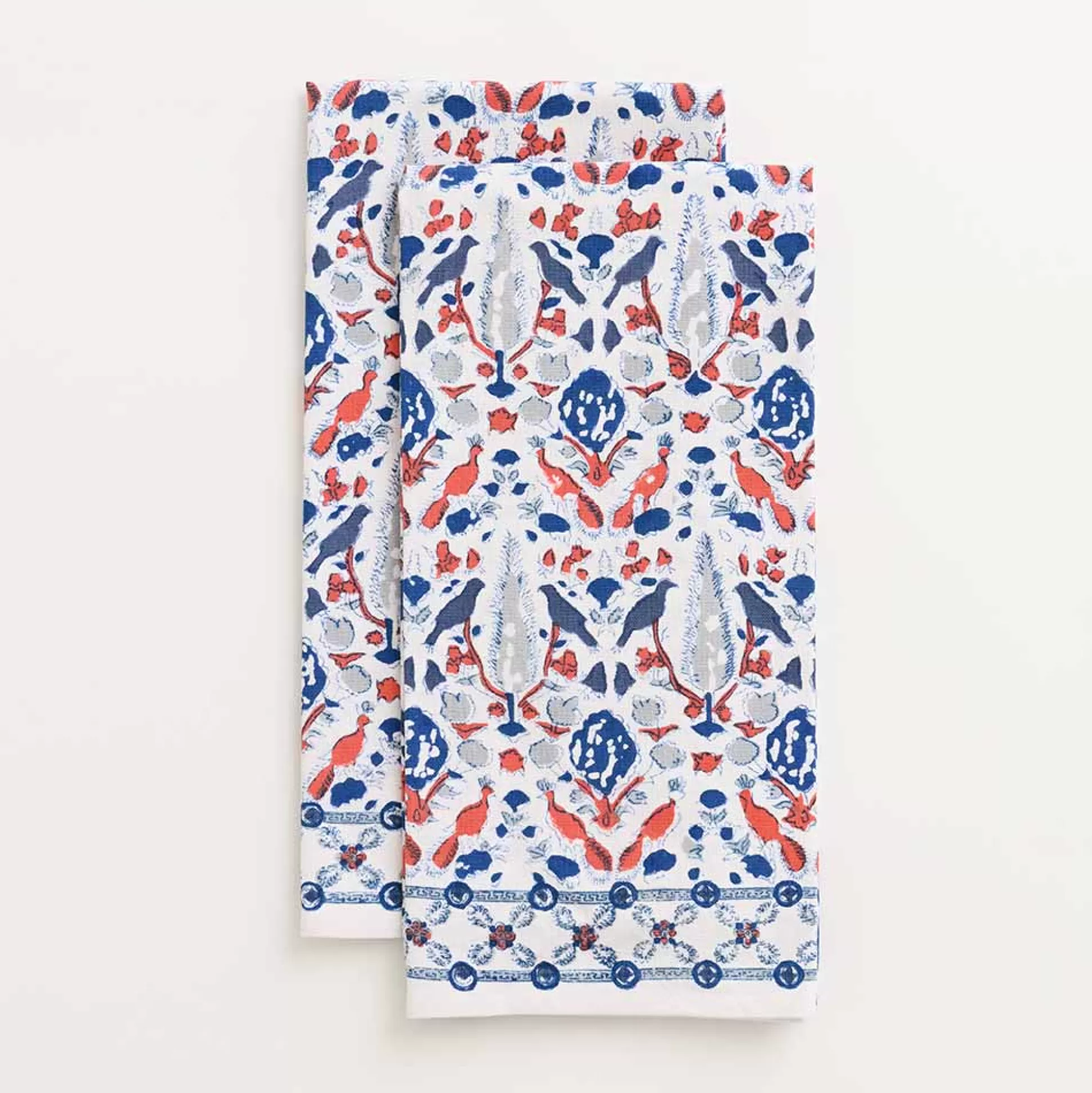 Pomegranate Inc. Tea Towels*Dove & Cypress Blue & Persimmon Tea Towels