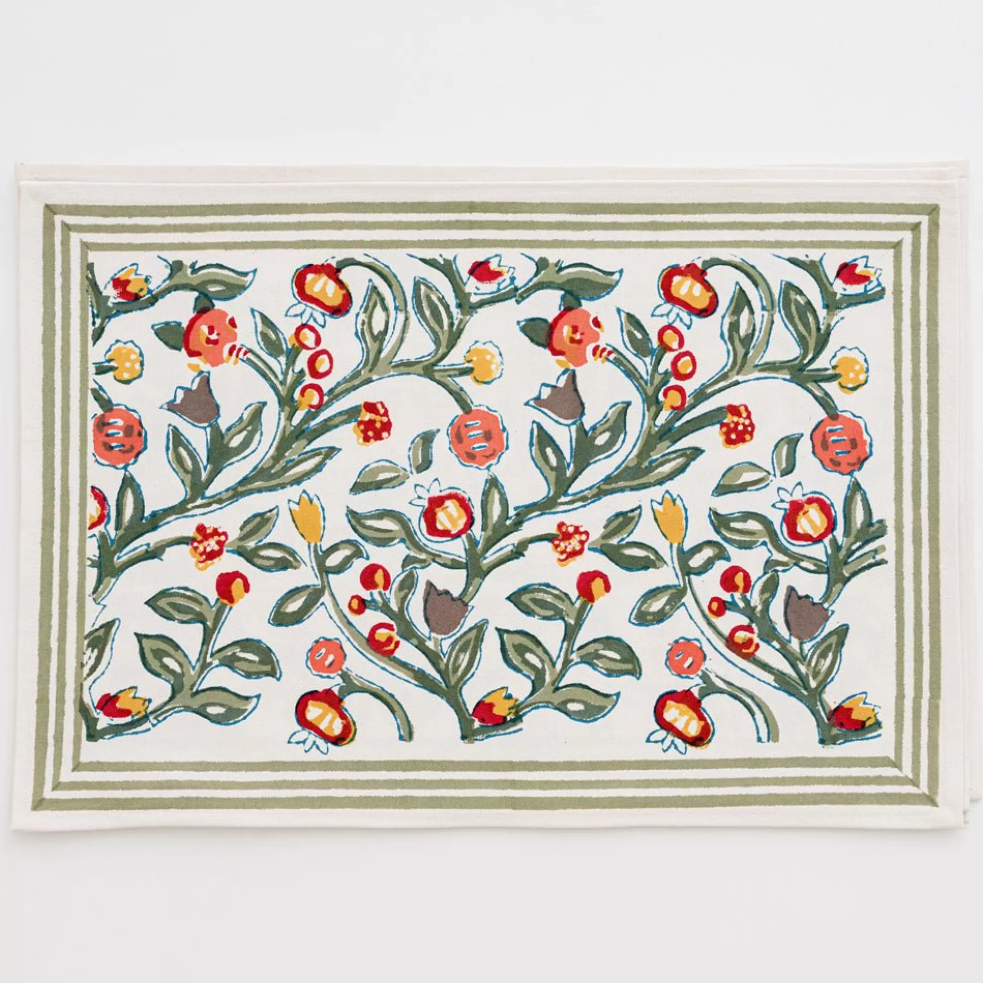 Pomegranate Inc. Hand Block Printed*Emma Crimson & Clover Placemats | Set Of 4