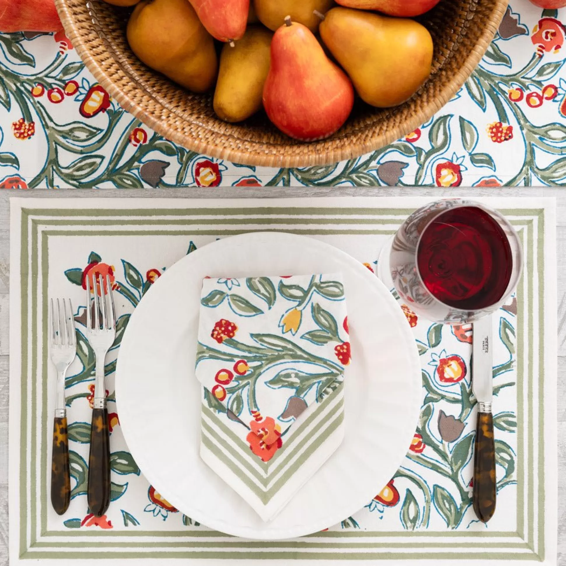 Pomegranate Inc. Hand Block Printed*Emma Crimson & Clover Placemats | Set Of 4