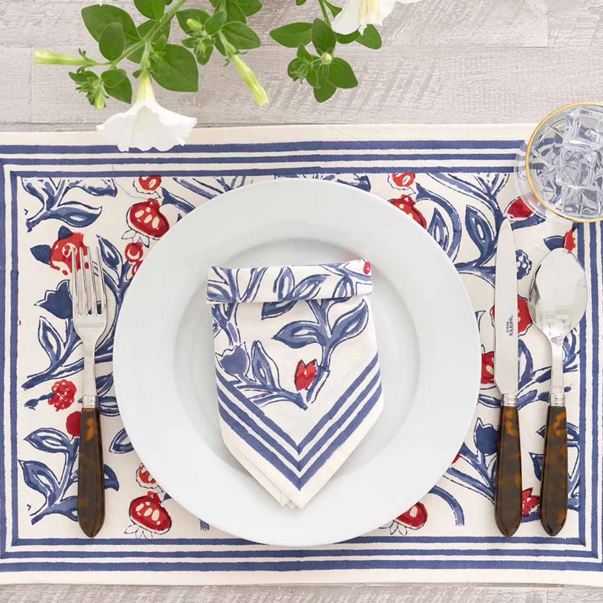 Pomegranate Inc. Hand Block Printed*Emma Red & Blue Placemat | Set Of 4