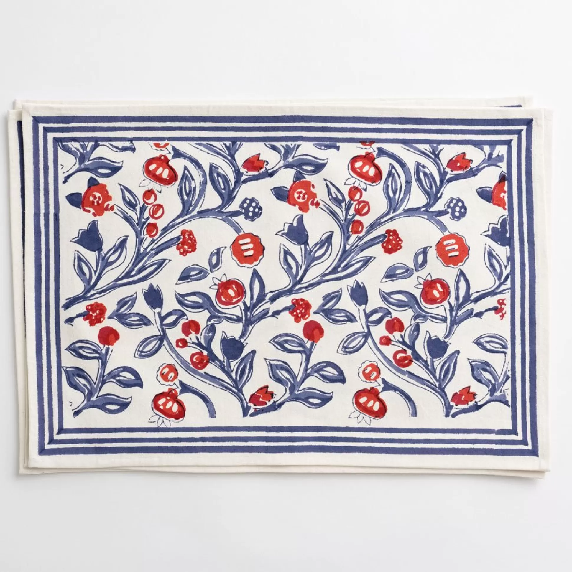 Pomegranate Inc. Hand Block Printed*Emma Red & Blue Placemat | Set Of 4