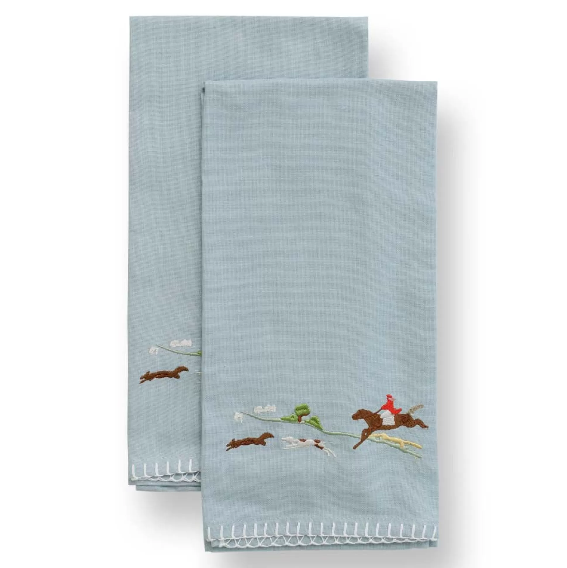 Pomegranate Inc. Embroidered Hand Towels*Fox Hunt Tea Towel | Set Of 2