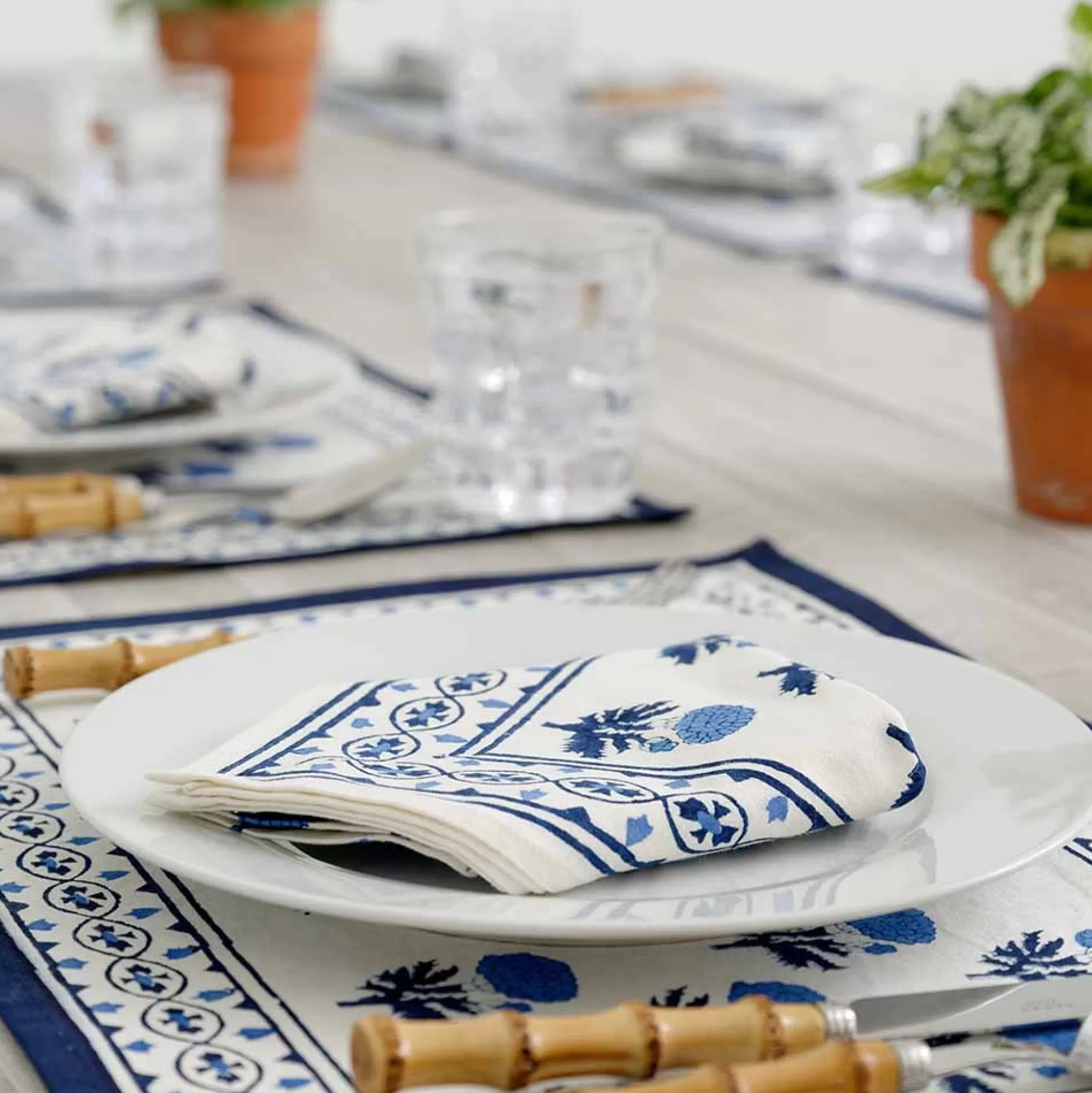 Pomegranate Inc. Hand Block Printed*Gaya Cobalt Placemat | Set Of 4