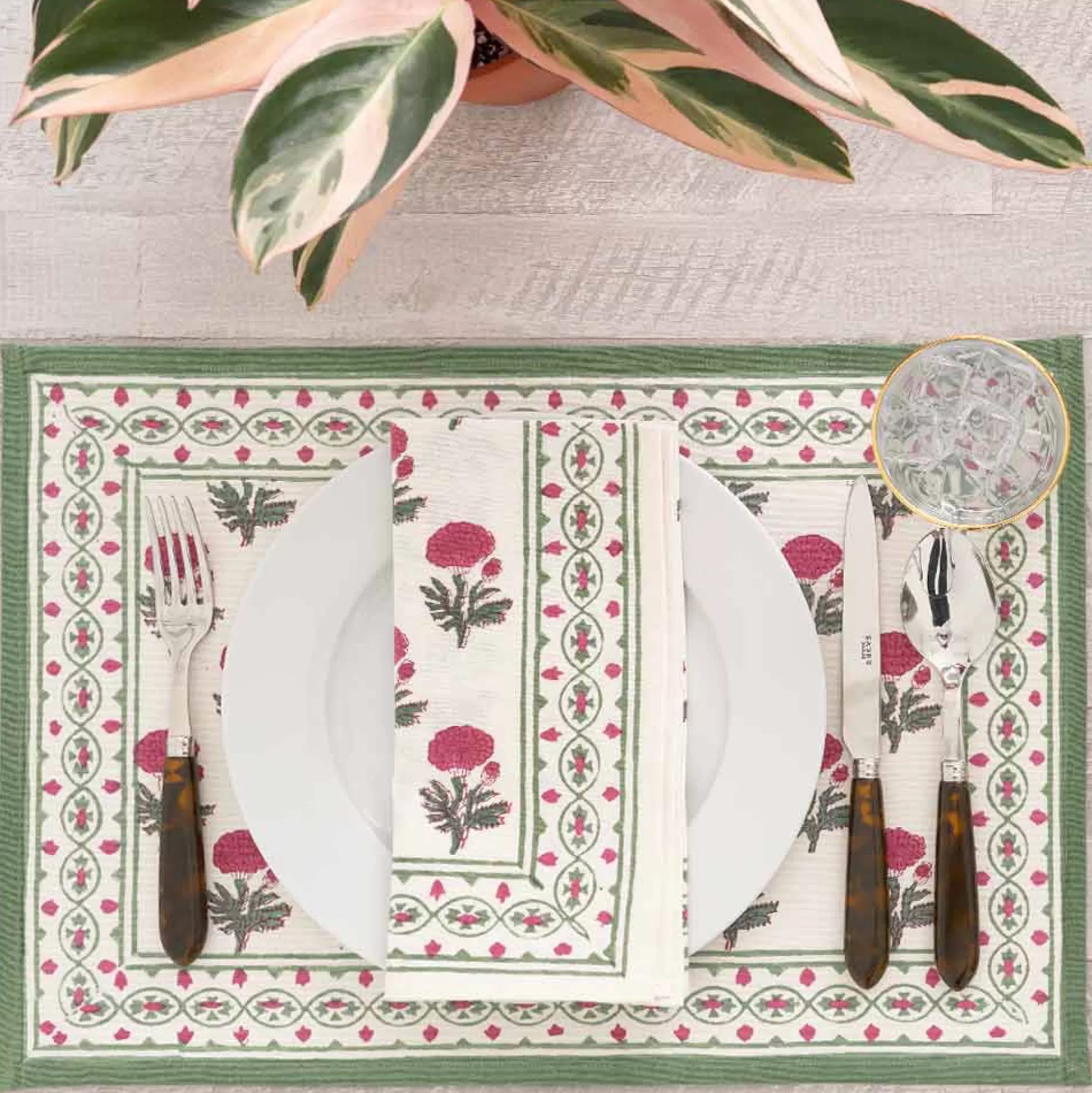 Pomegranate Inc. Hand Block Printed*Gaya Rose Placemat | Set Of 4