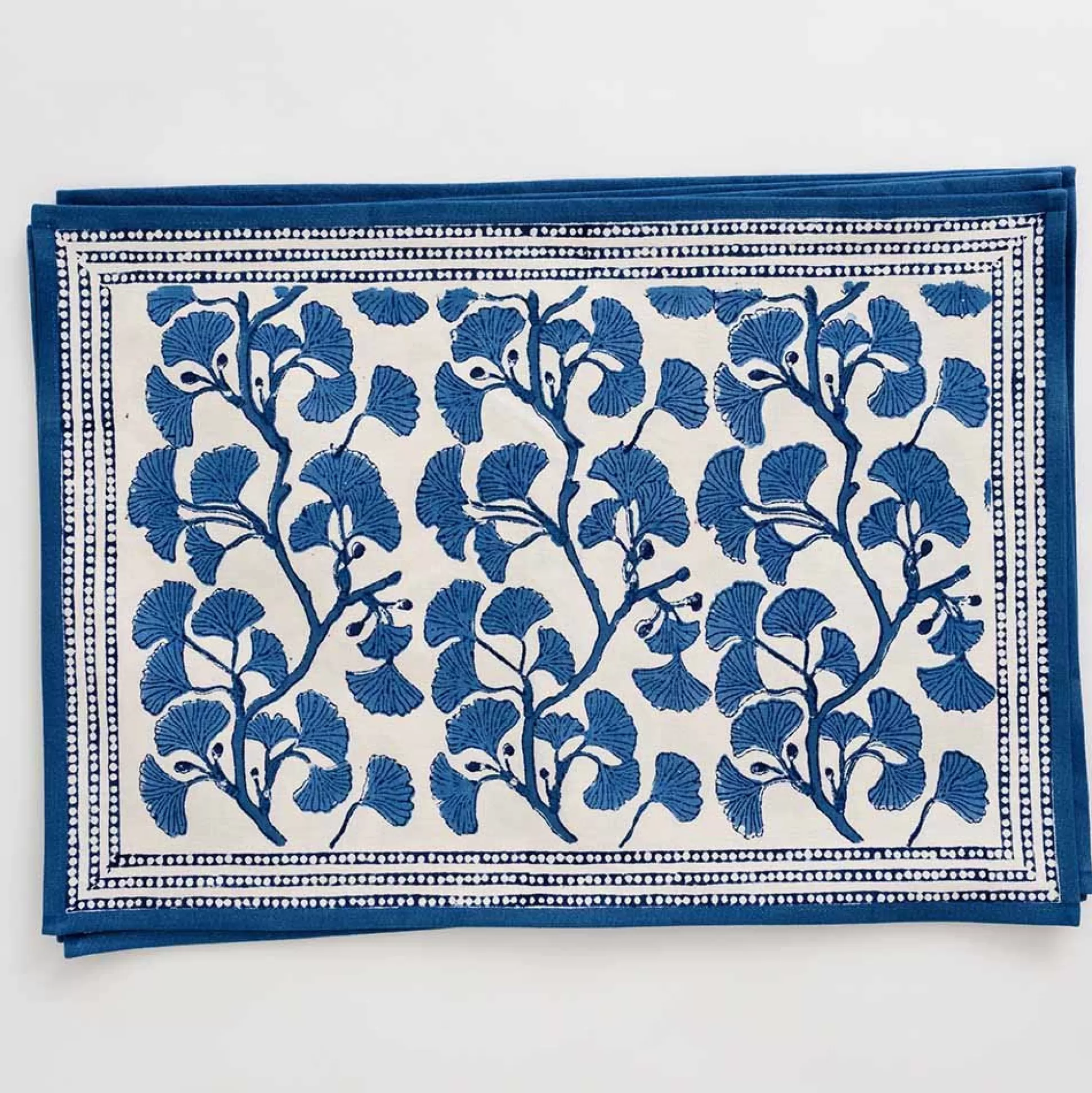 Pomegranate Inc. Hand Block Printed*Ginkgo Blue Placemat | Set Of 4