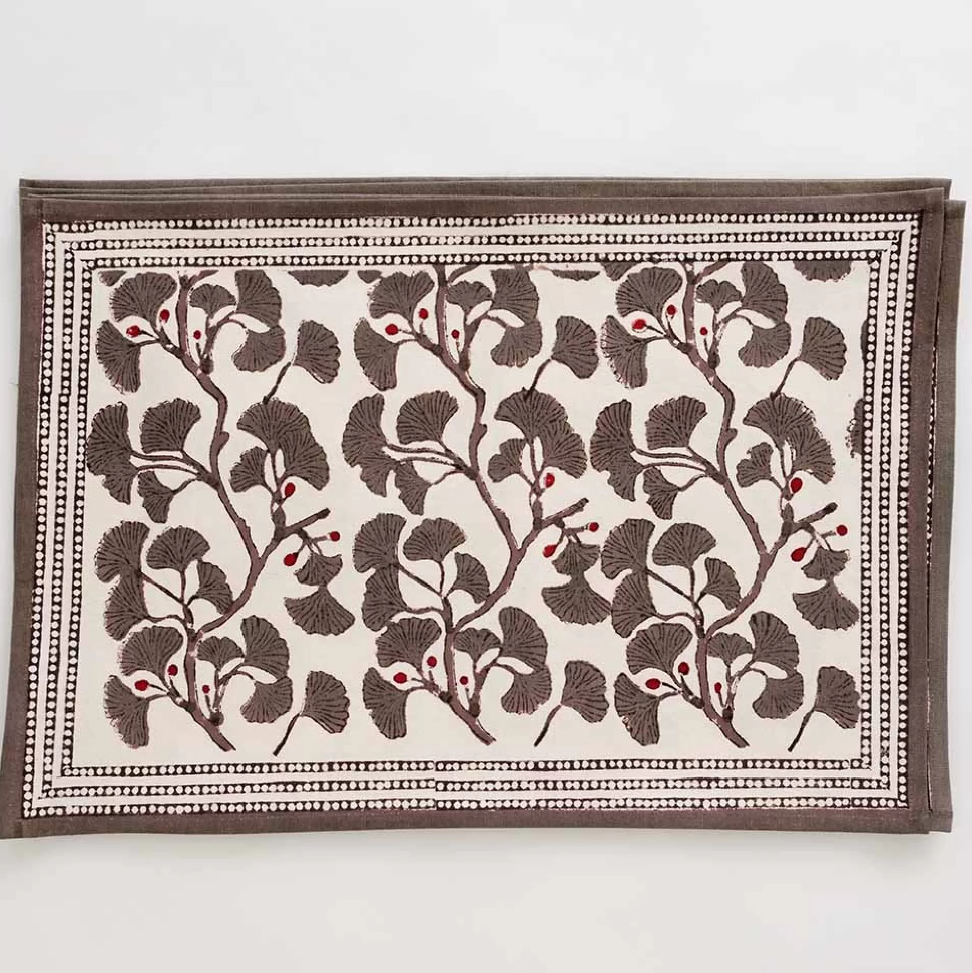 Pomegranate Inc. Hand Block Printed*Ginkgo Taupe Placemat | Set Of 4