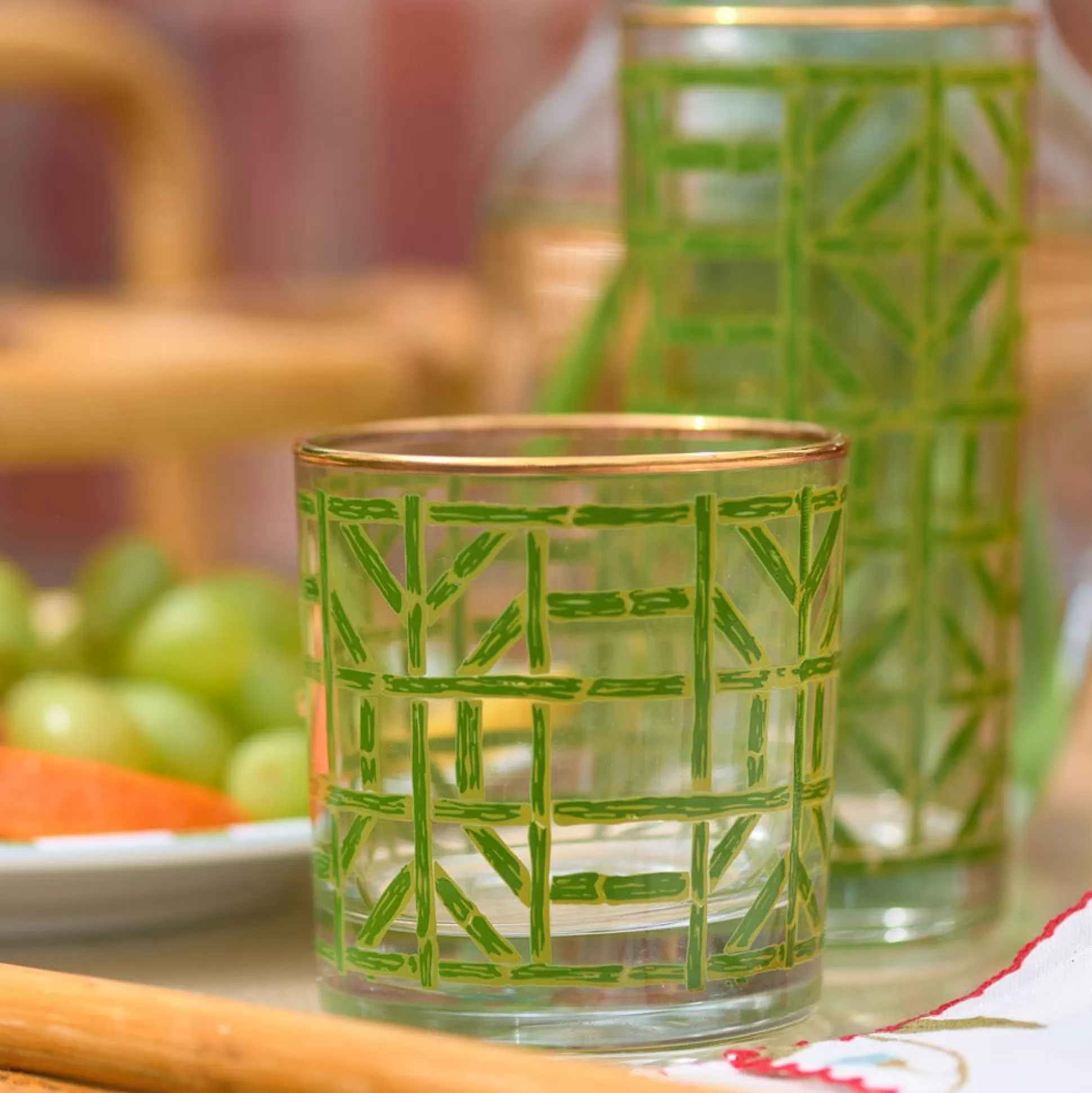 Pomegranate Inc. Glassware*Green Bamboo Bourbon Glass | Set 4