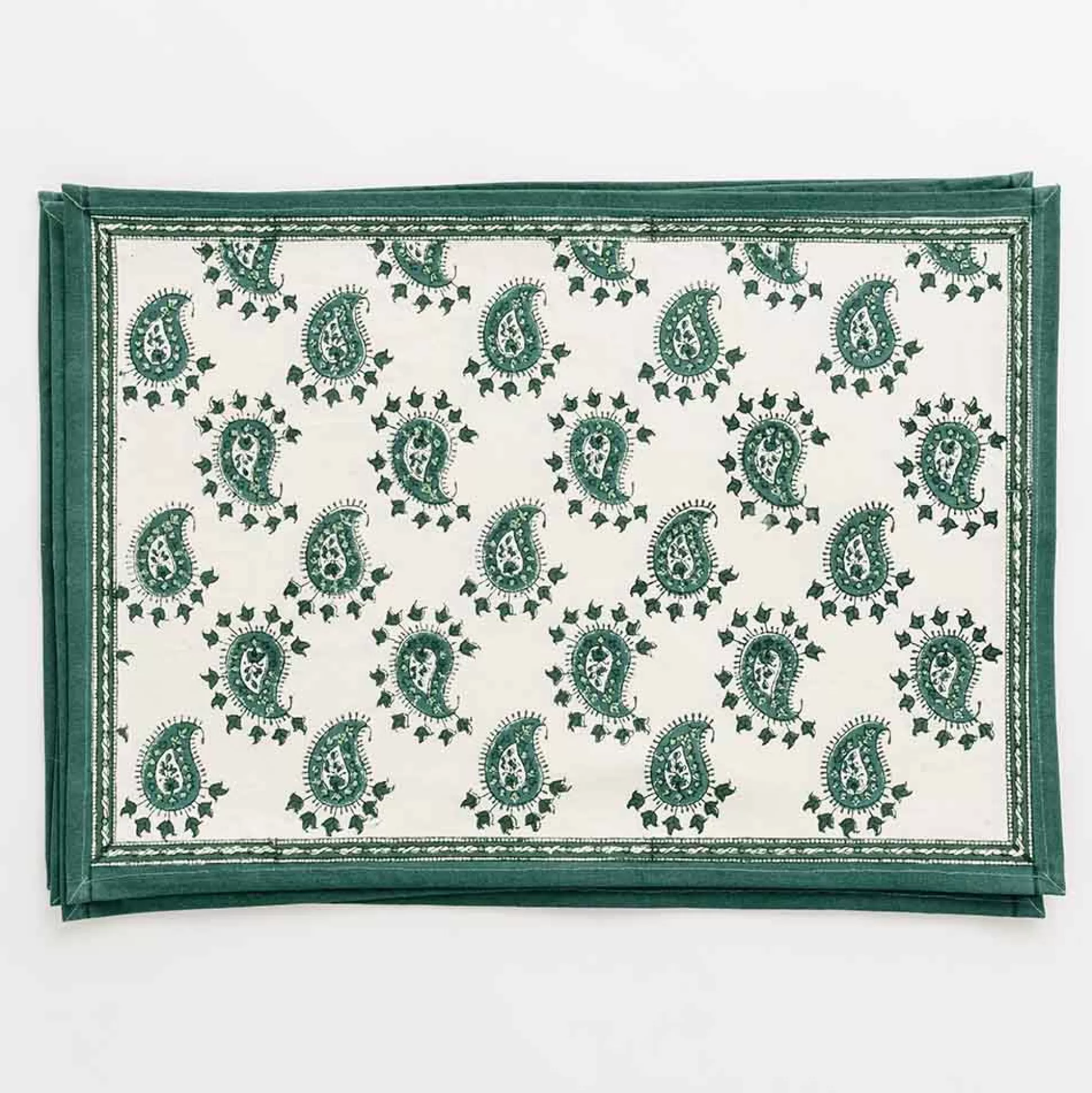 Pomegranate Inc. Hand Block Printed*Green Paisley Placemat | Set Of 4