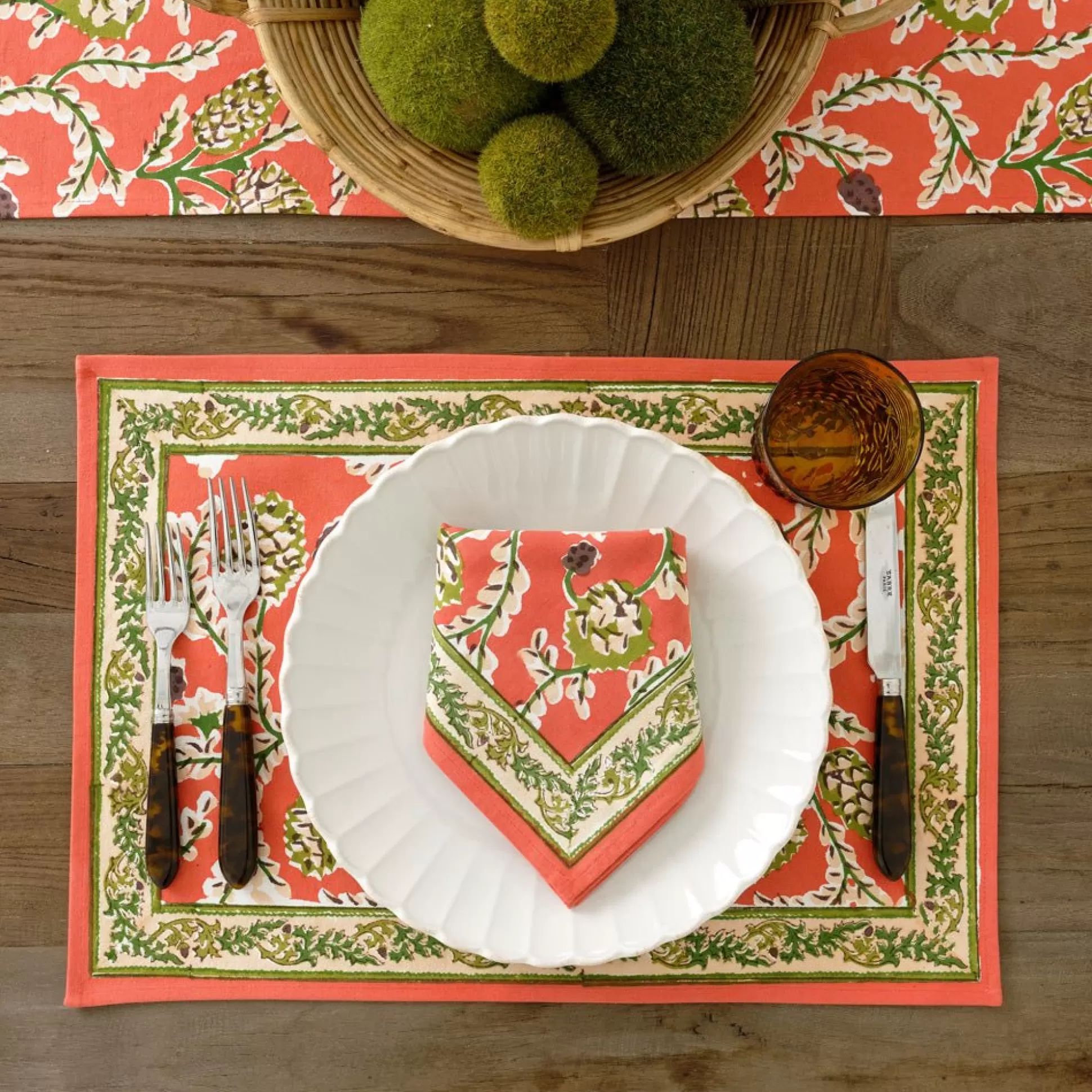 Pomegranate Inc. Hand Block Printed*Harvest Pinecone Placemat | Set Of 4