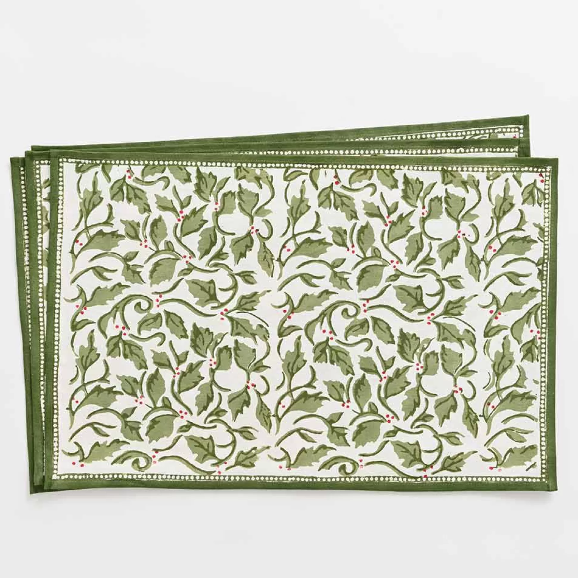 Pomegranate Inc. Hand Block Printed*Holly Berry Placemats Set 4