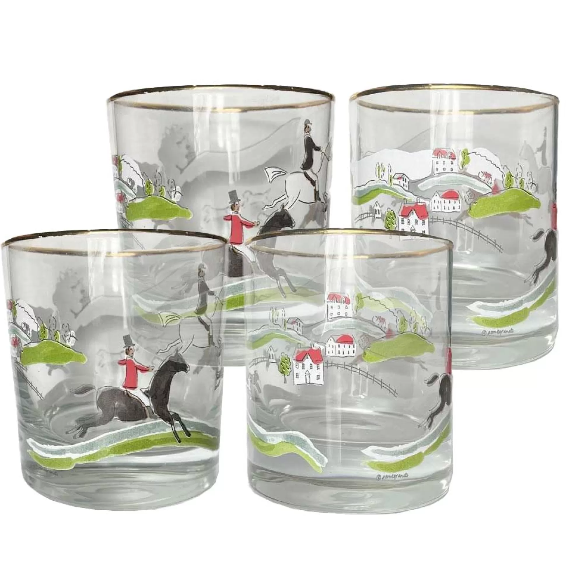 Pomegranate Inc. Glassware*Hunt Scene Bourbon Glass | Set Of 4