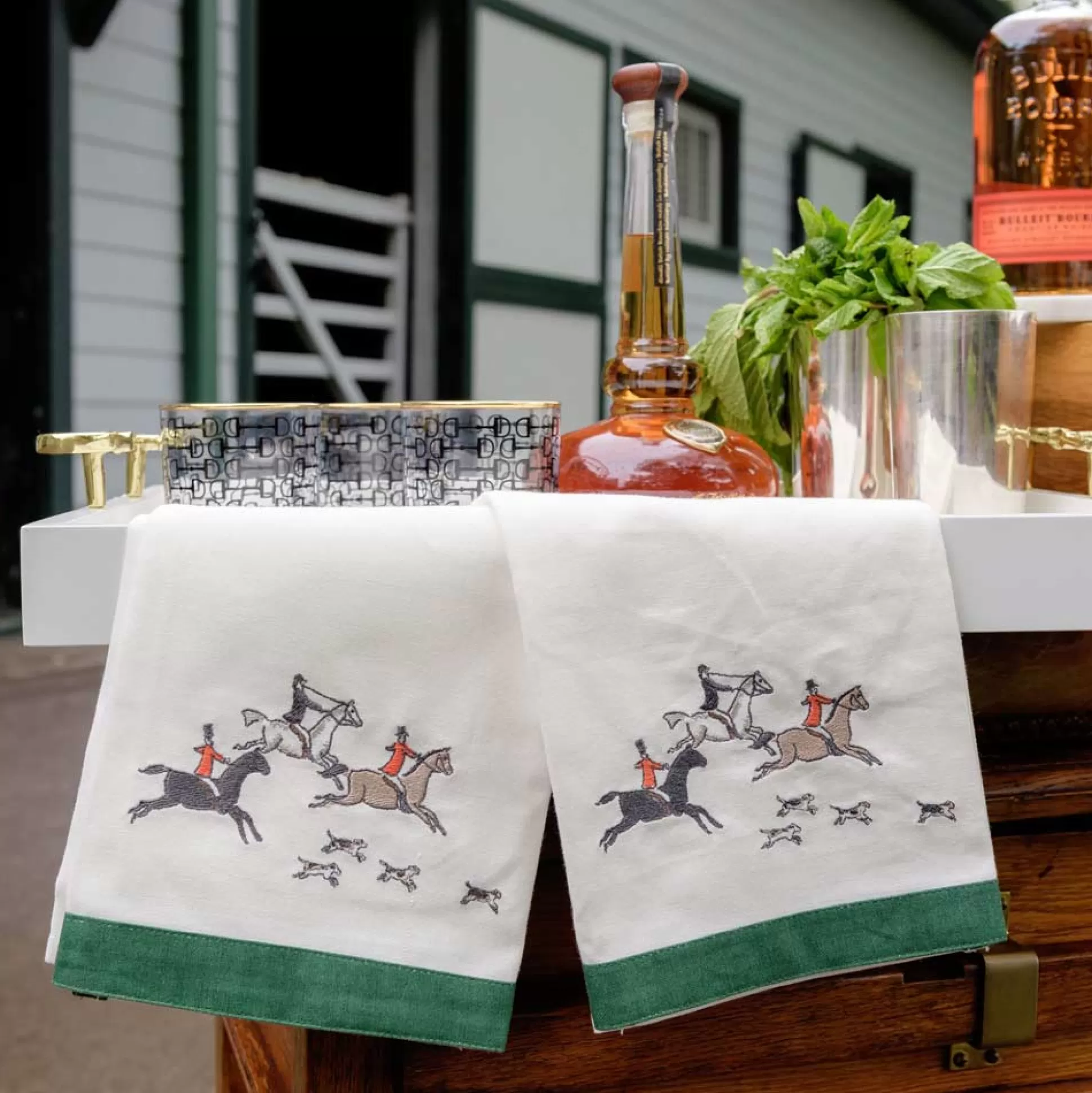 Pomegranate Inc. Embroidered Hand Towels*Hunt Tea Towels