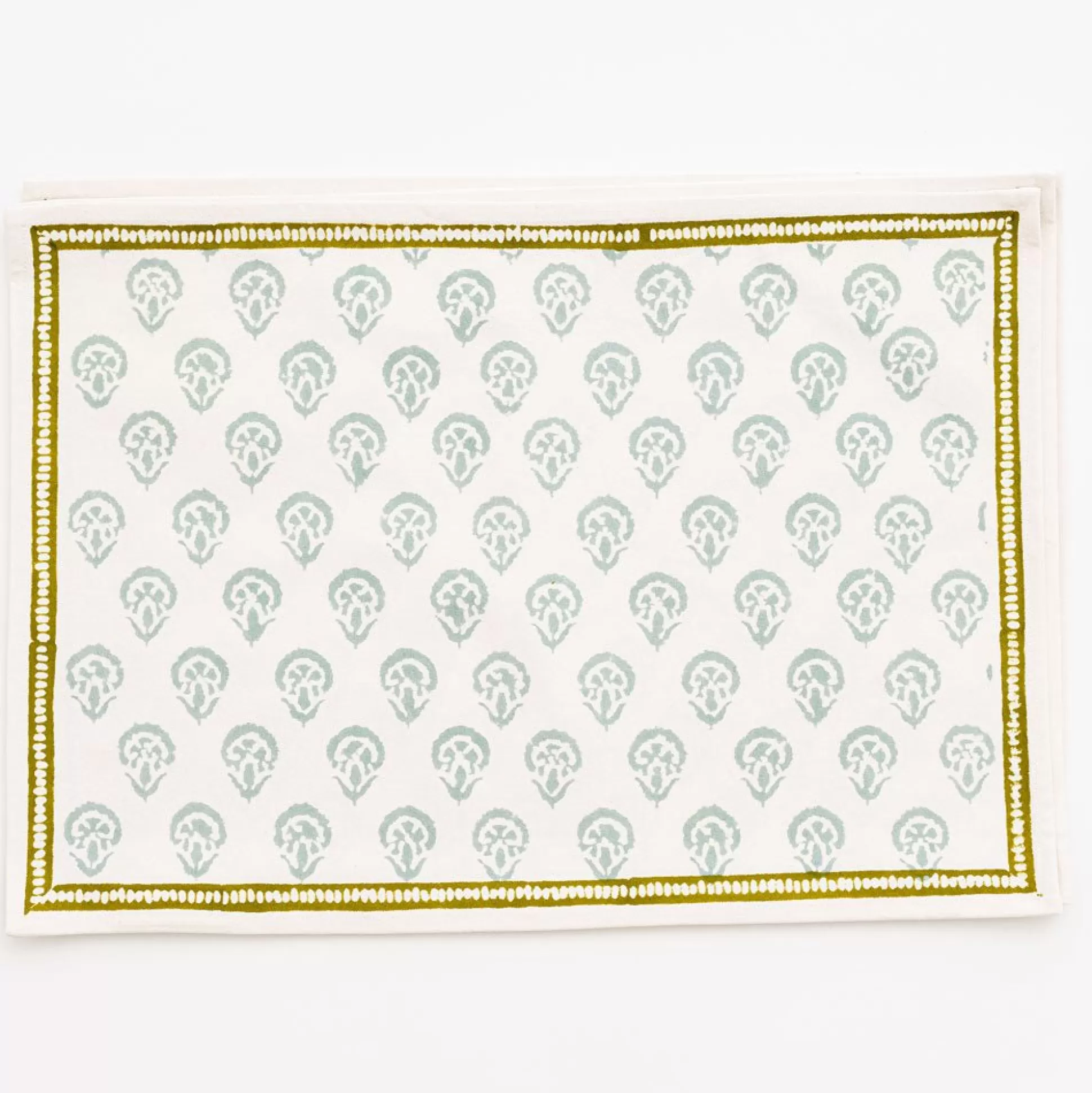 Pomegranate Inc. Hand Block Printed*India Hicks Home Carnation Seafoam Placemat | Set Of 4