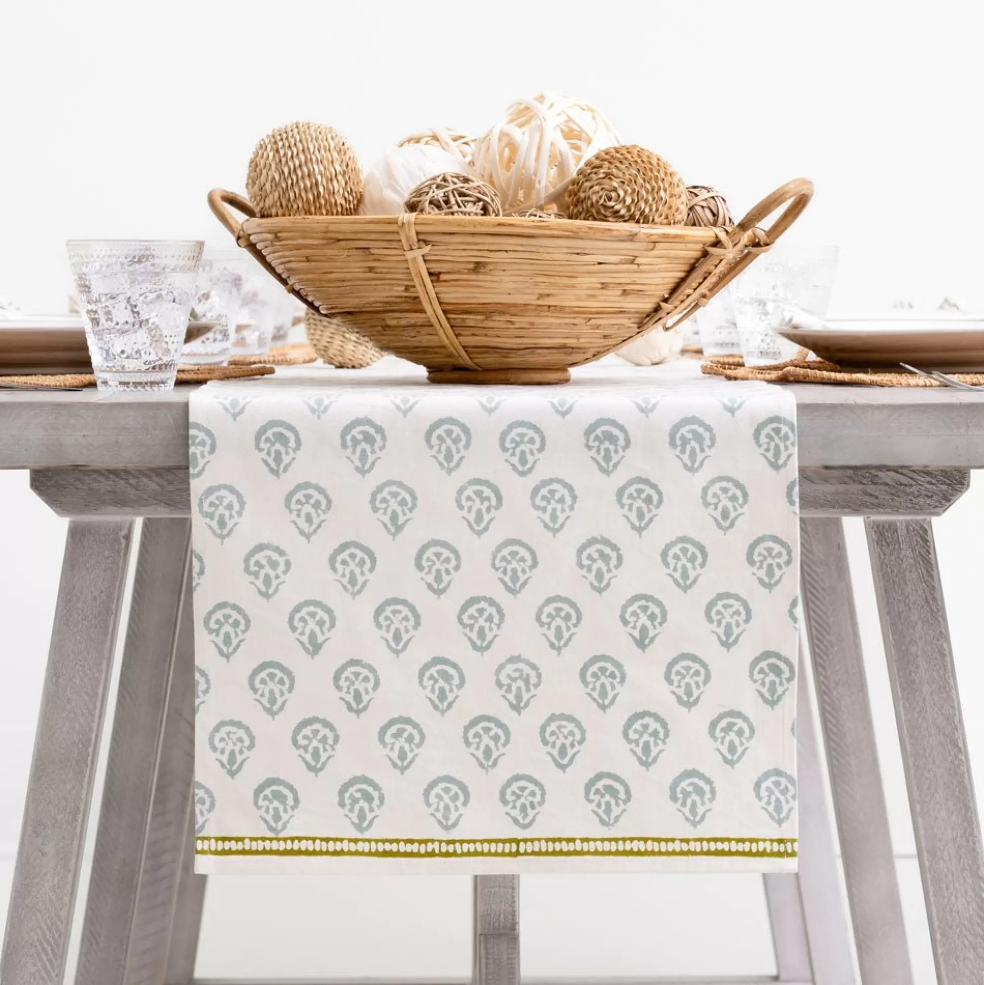 Pomegranate Inc. Table Runners*India Hicks Home Carnation Seafoam Table Runner