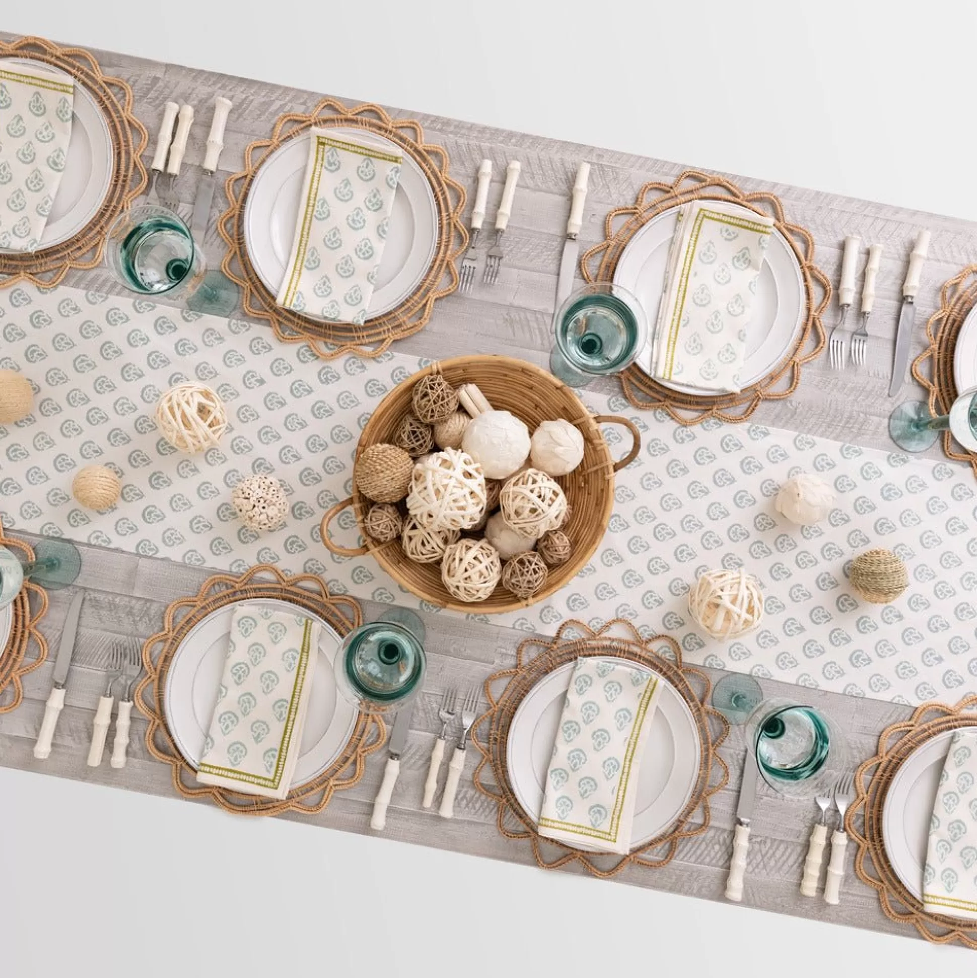 Pomegranate Inc. Table Runners*India Hicks Home Carnation Seafoam Table Runner