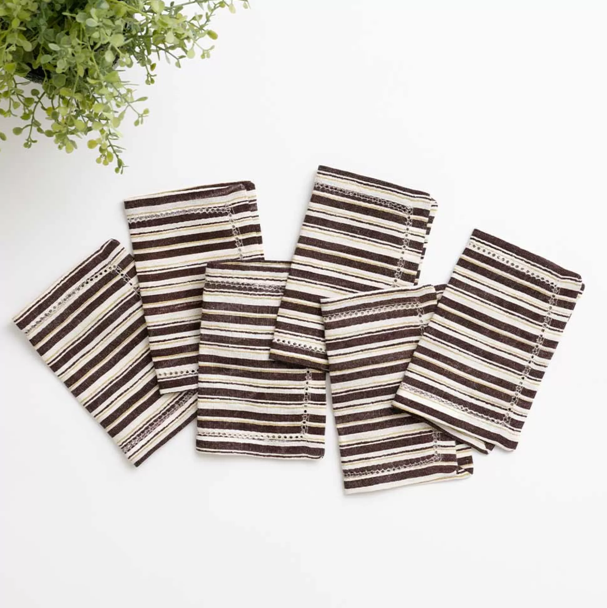 Pomegranate Inc. Cocktail Napkins*India Hicks Home Coca-Cola Brown Stripe Cocktail Napkin | Set Of 6