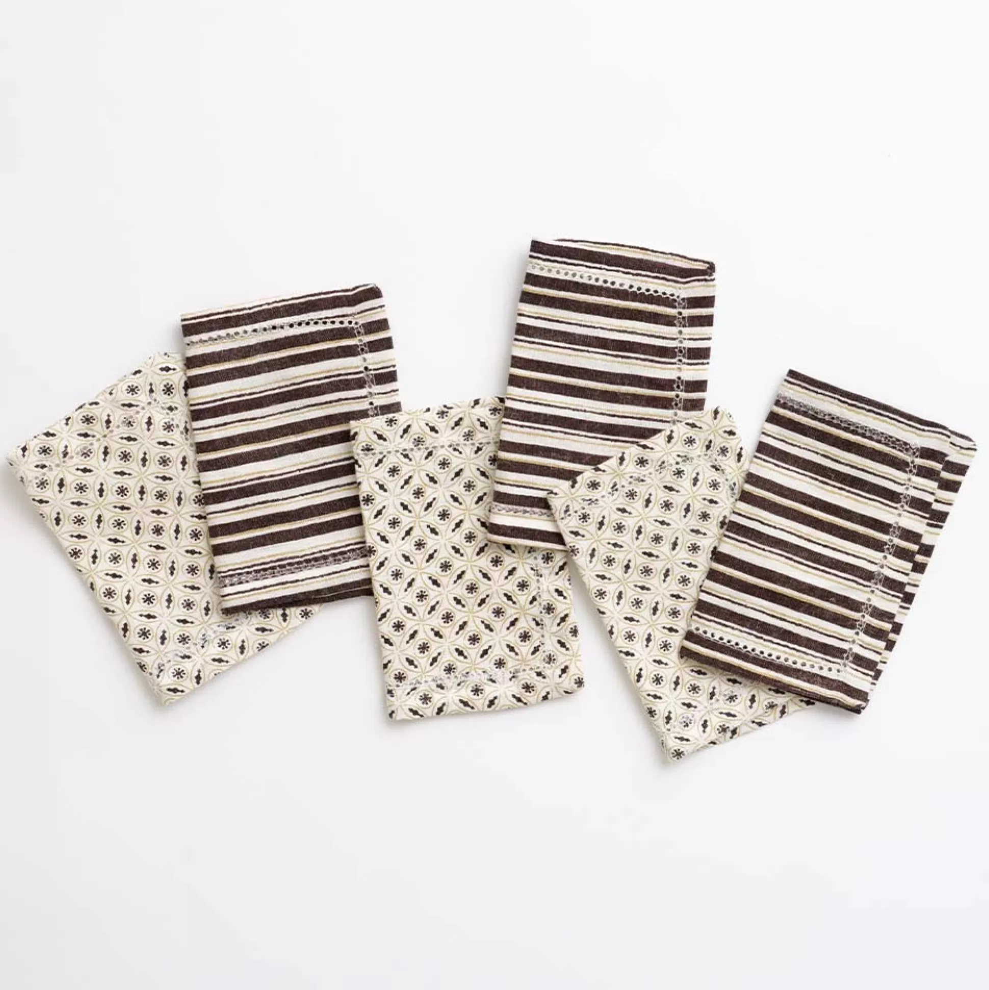 Pomegranate Inc. Cocktail Napkins*India Hicks Home Coca-Cola Brown Stripe Cocktail Napkin | Set Of 6
