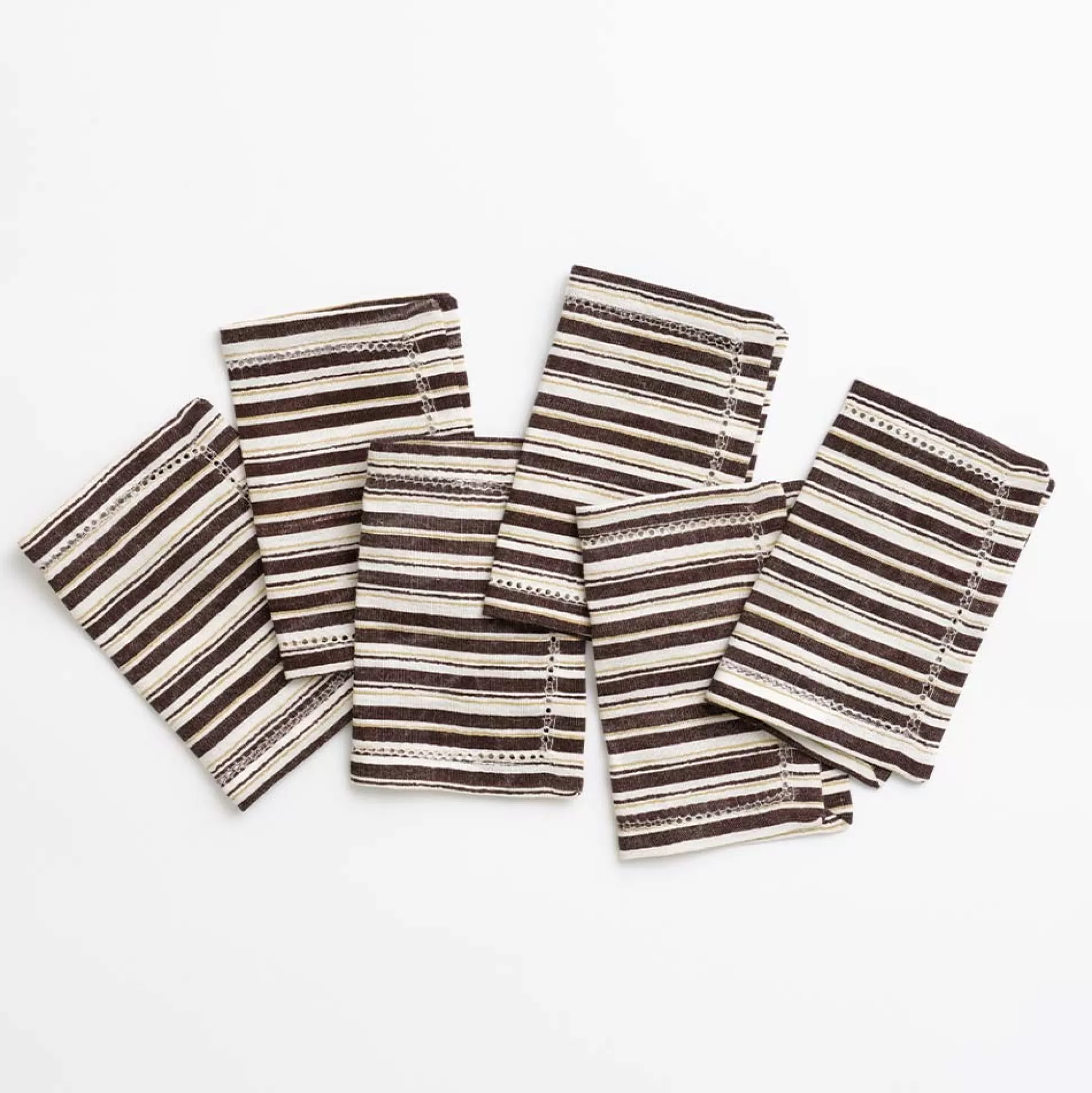 Pomegranate Inc. Cocktail Napkins*India Hicks Home Coca-Cola Brown Stripe Cocktail Napkin | Set Of 6