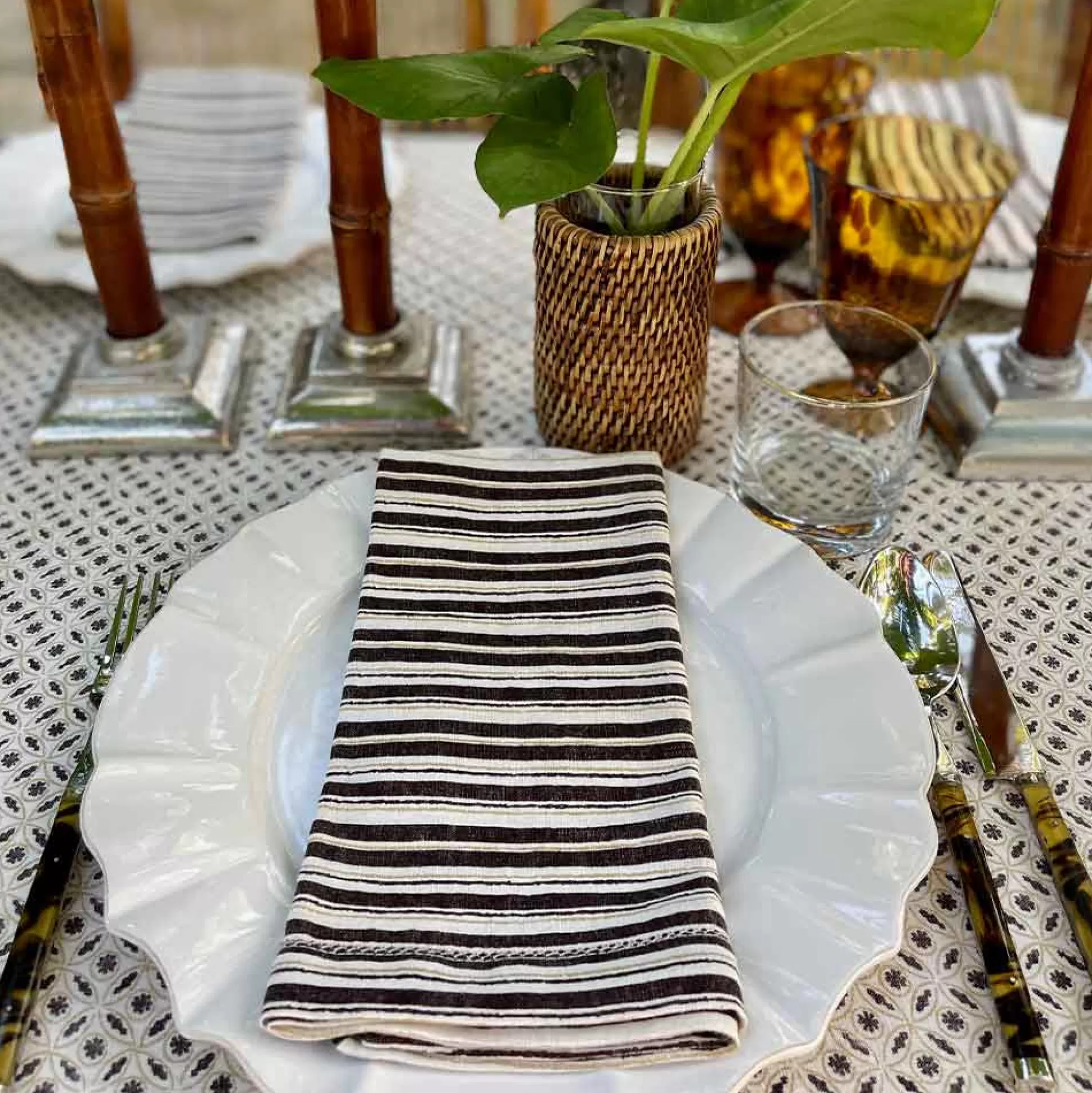 Pomegranate Inc. Napkins*India Hicks Home Coca-Cola Brown Stripe Napkins | Set Of 4