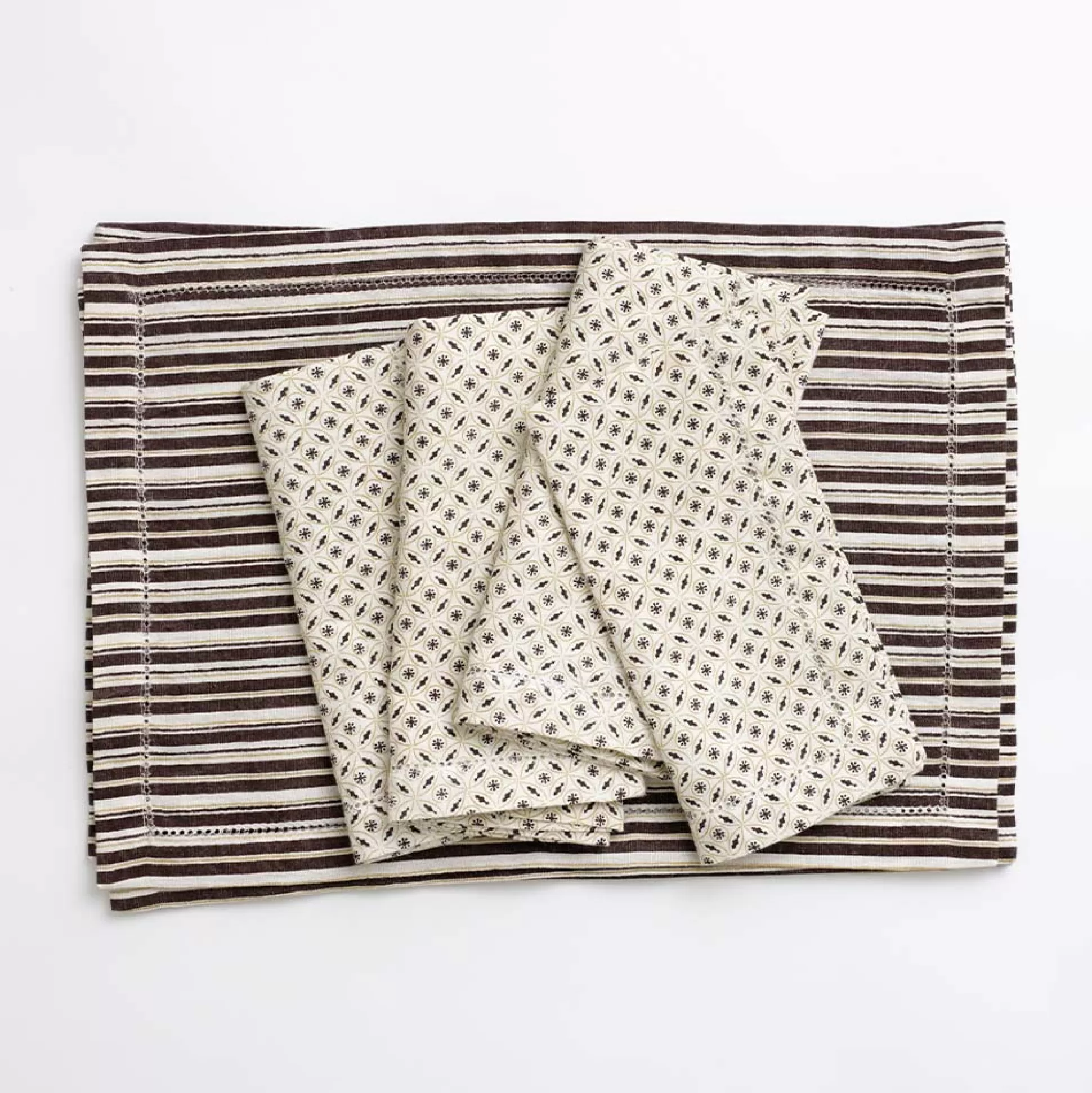Pomegranate Inc. Hand Block Printed*India Hicks Home Coca-Cola Brown Stripe Placemat | Set Of 4