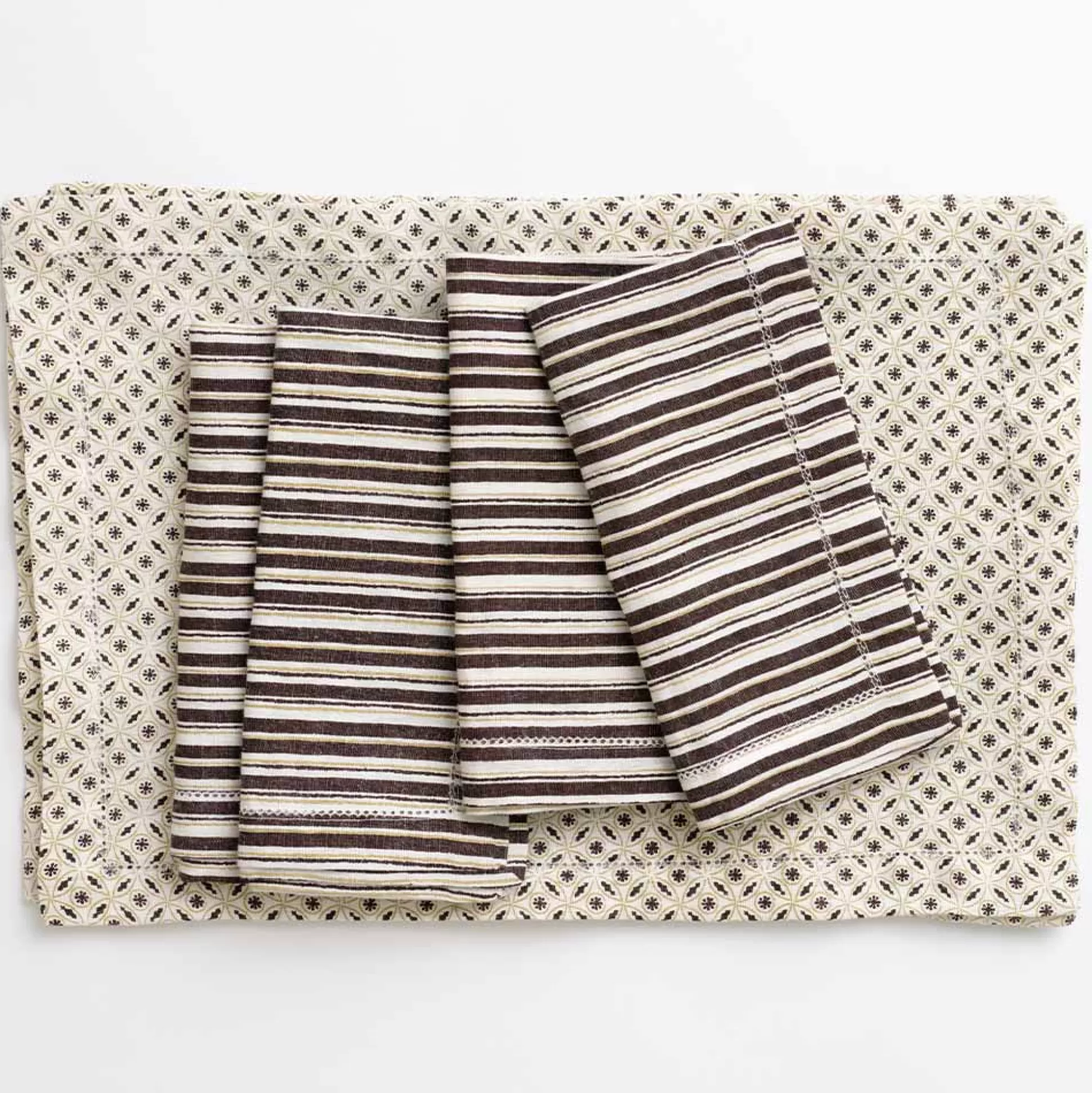 Pomegranate Inc. Hand Block Printed*India Hicks Home Coca-Cola Brown Tea Time Placemat | Set Of 4