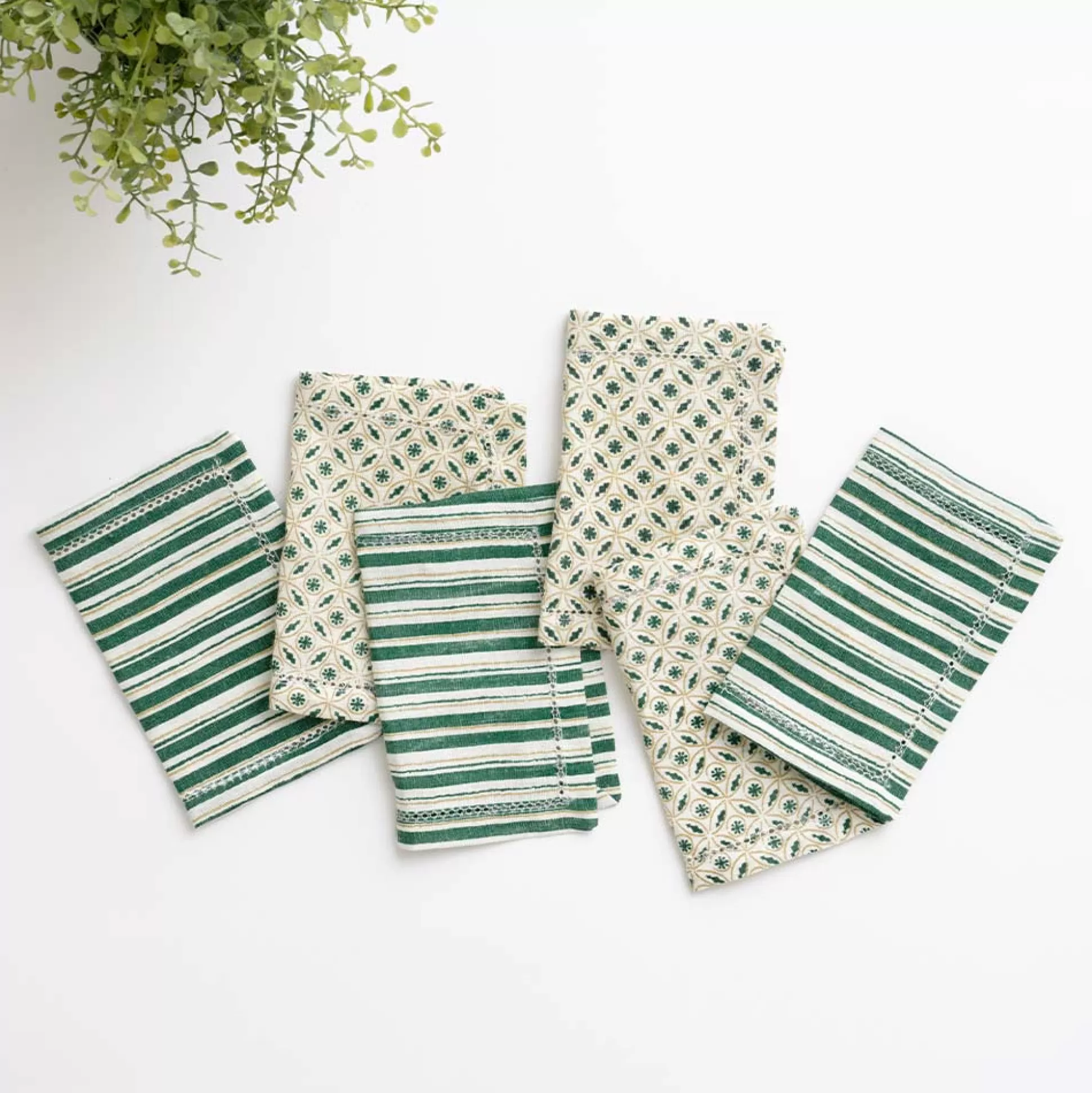 Pomegranate Inc. Cocktail Napkins*India Hicks Home Hunter Green Stripe Cocktail Napkin | Set Of 6