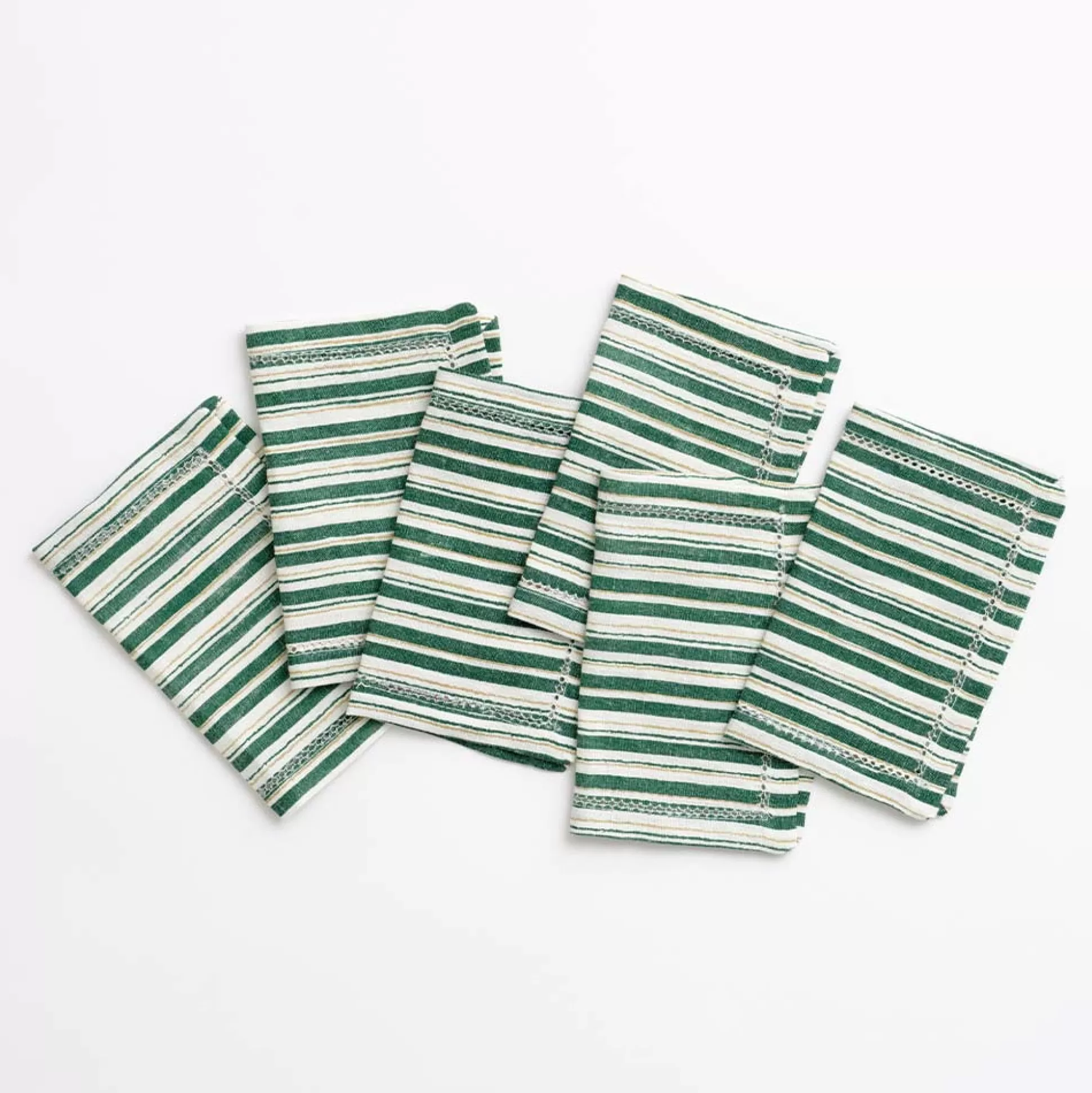 Pomegranate Inc. Cocktail Napkins*India Hicks Home Hunter Green Stripe Cocktail Napkin | Set Of 6