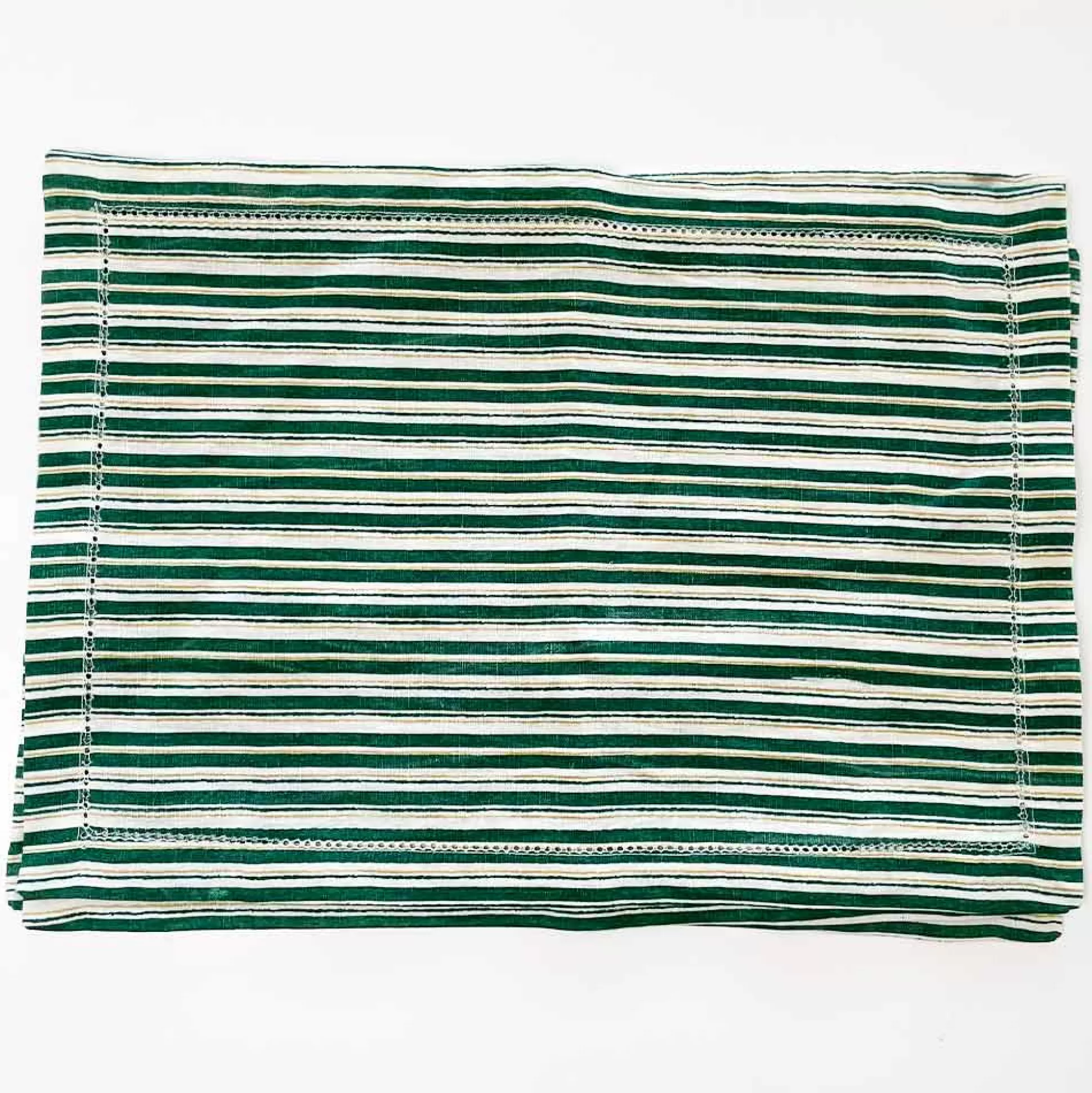 Pomegranate Inc. Hand Block Printed*India Hicks Home Hunter Green Stripe Placemat | Set Of 4