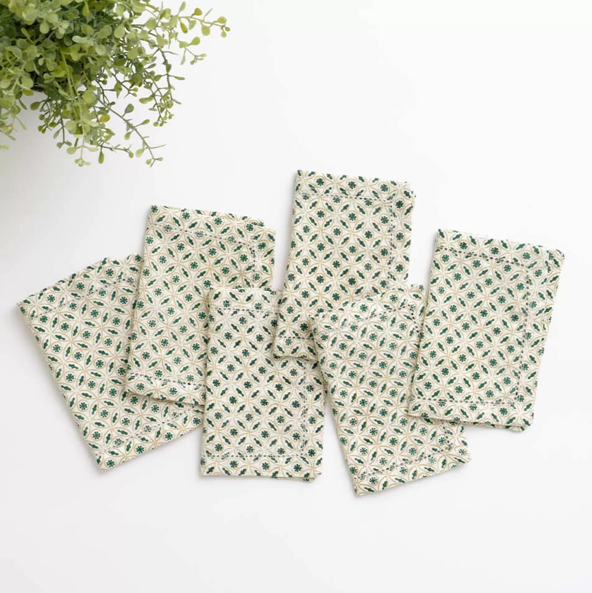 Pomegranate Inc. Cocktail Napkins*India Hicks Home Hunter Green Tea Time Cocktail Napkin | Set Of 6