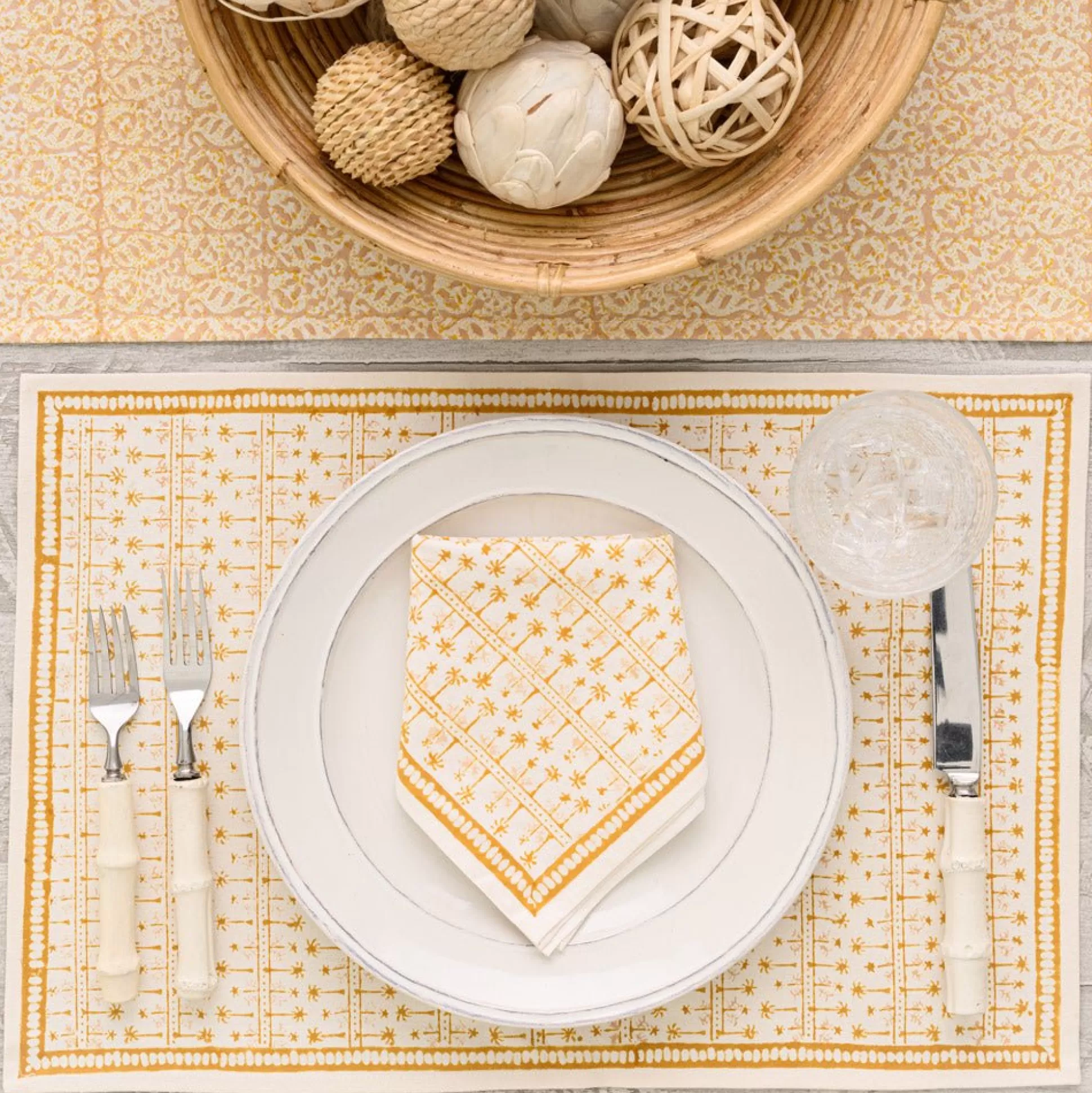 Pomegranate Inc. Hand Block Printed*India Hicks Home Palm Avenue Golden Placemat | Set Of 4
