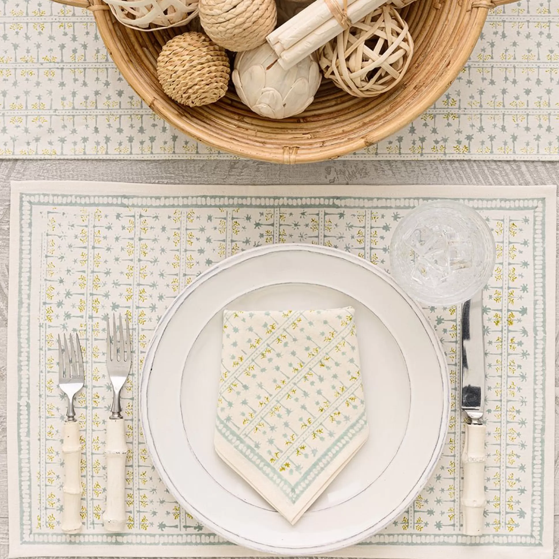 Pomegranate Inc. Hand Block Printed*India Hicks Home Palm Avenue Seafoam Placemat | Set Of 4