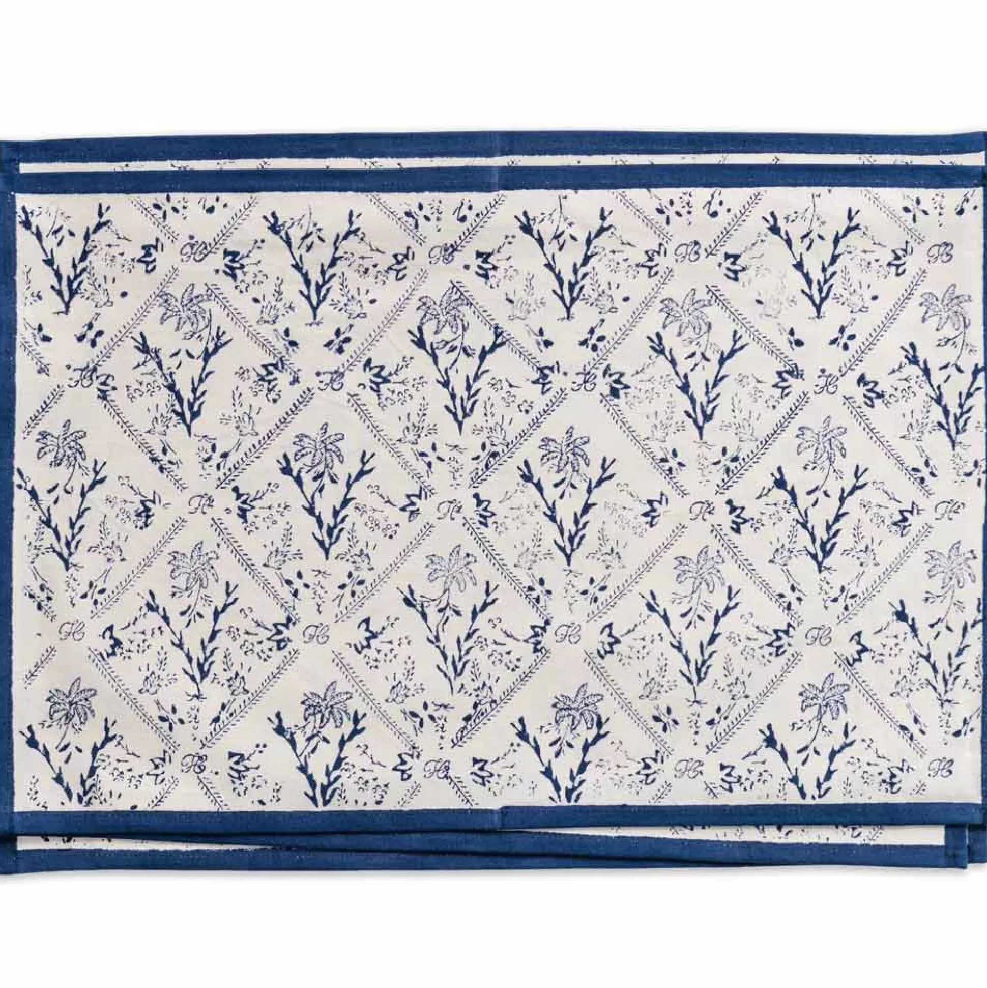 Pomegranate Inc. Hand Block Printed*India Hicks Home Sea Ferns & Domino Midnight Placemat | Set Of 4